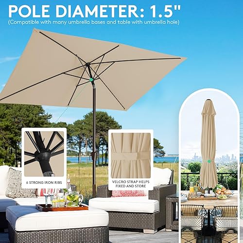 Miniatura 6 de JEAREY Sombrilla rectangular de olefina de 6.5 x 10 pies, sombrilla rectangular para exteriores con sistema de manivela de inclinación automática
