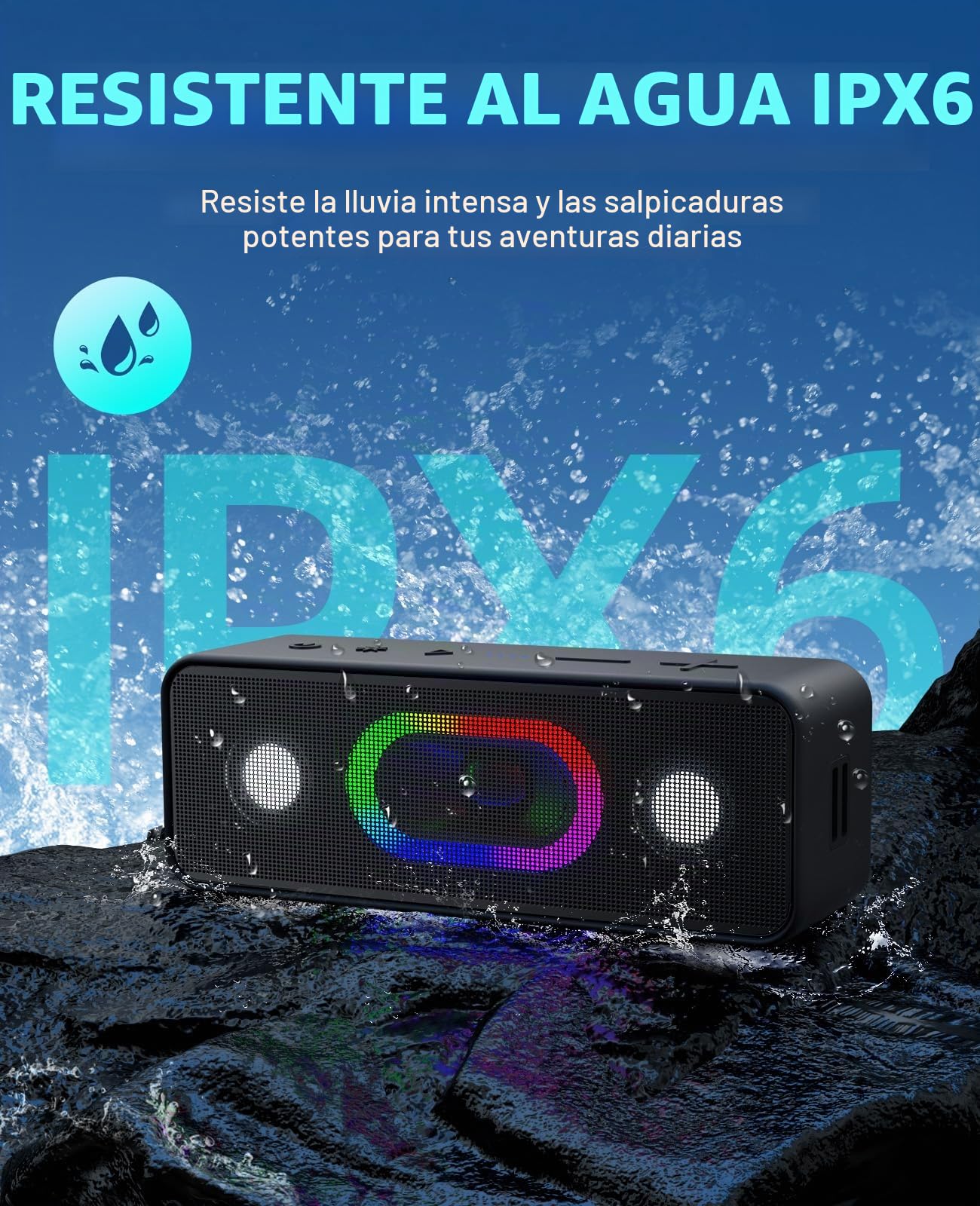 Ortizan Altavoz Bluetooth, Altavoz Bluetooth 5.3 Potente, Bluetooth Speaker 16W BassUp RGB, 24H Reproducción IPX6 Emparejamiento Estéreo Inalámbrico, para hogar, Exterior y Viaje