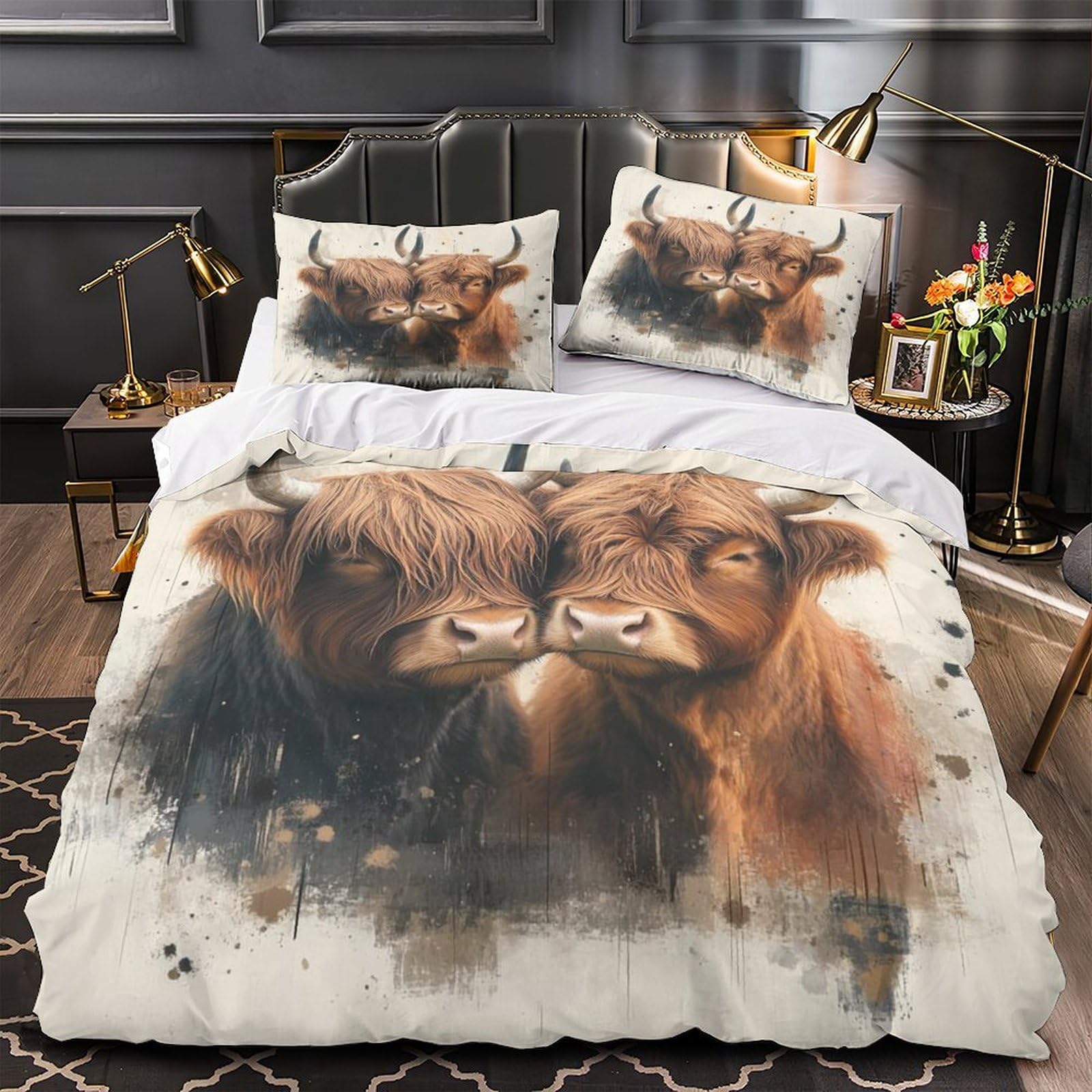Parure de couette bétail des Highlands 3D microfibre lit Super King 260x220cm