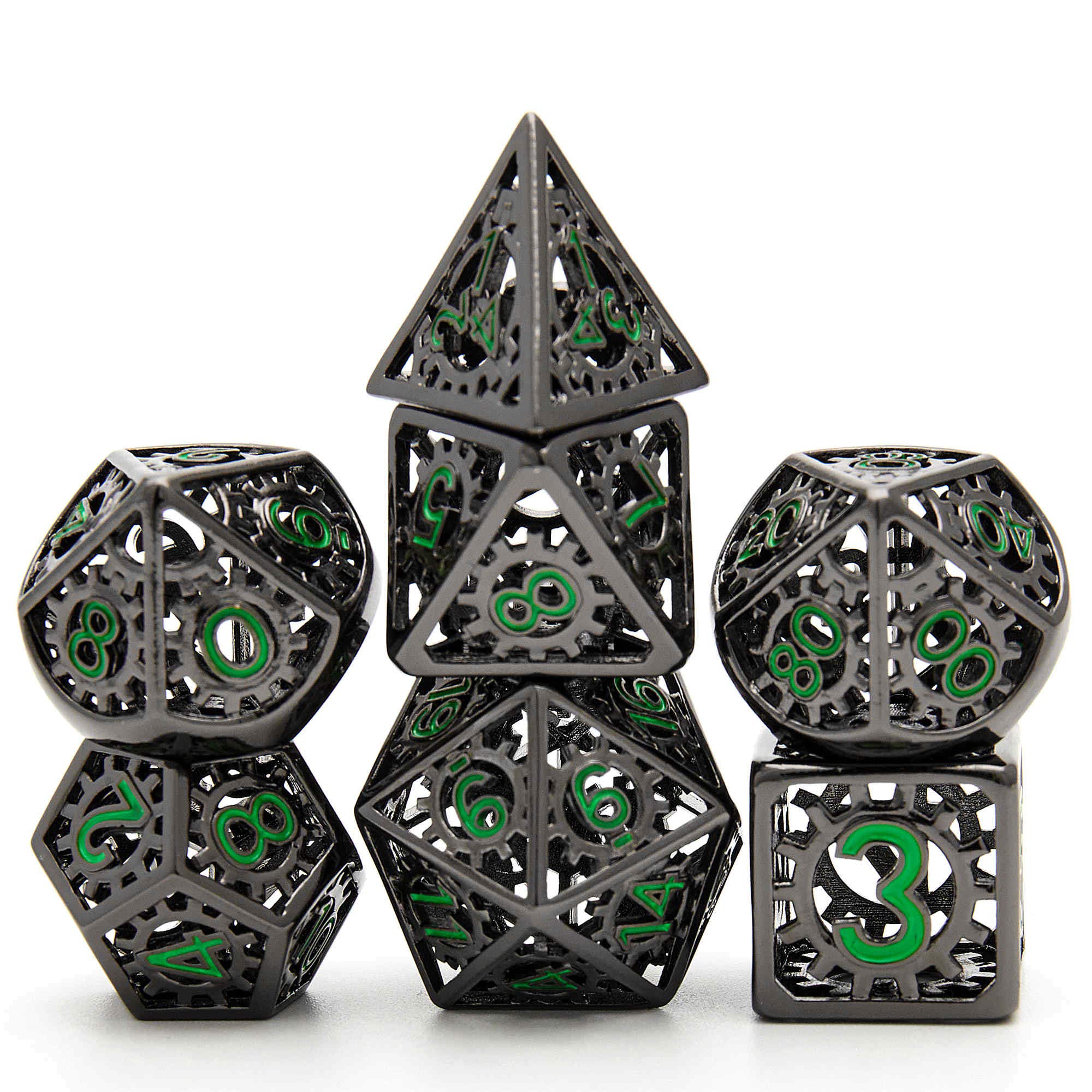 Metal Dice Set D&D, Dungeon and Dragon Dice Set, Punk Style Gear Digital Rainbow Unique Polyhedral Game RPG DND Metal Dice Set
