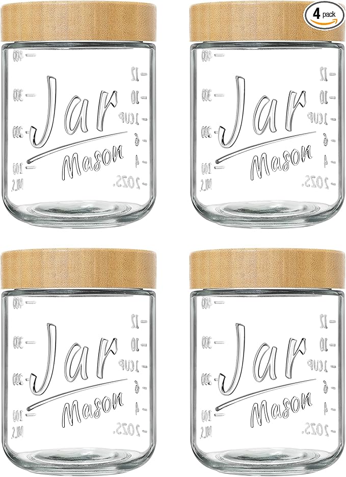 Glass Overnight Oats Containers with Lids (4-Pack), 16 oz Mason Jars with Bamboo Lids for Meal Prep, Chia Seed Pudding, Yogurt & Oatmeal - Airtight Food Storage Jars for Breakfast On-the-Go