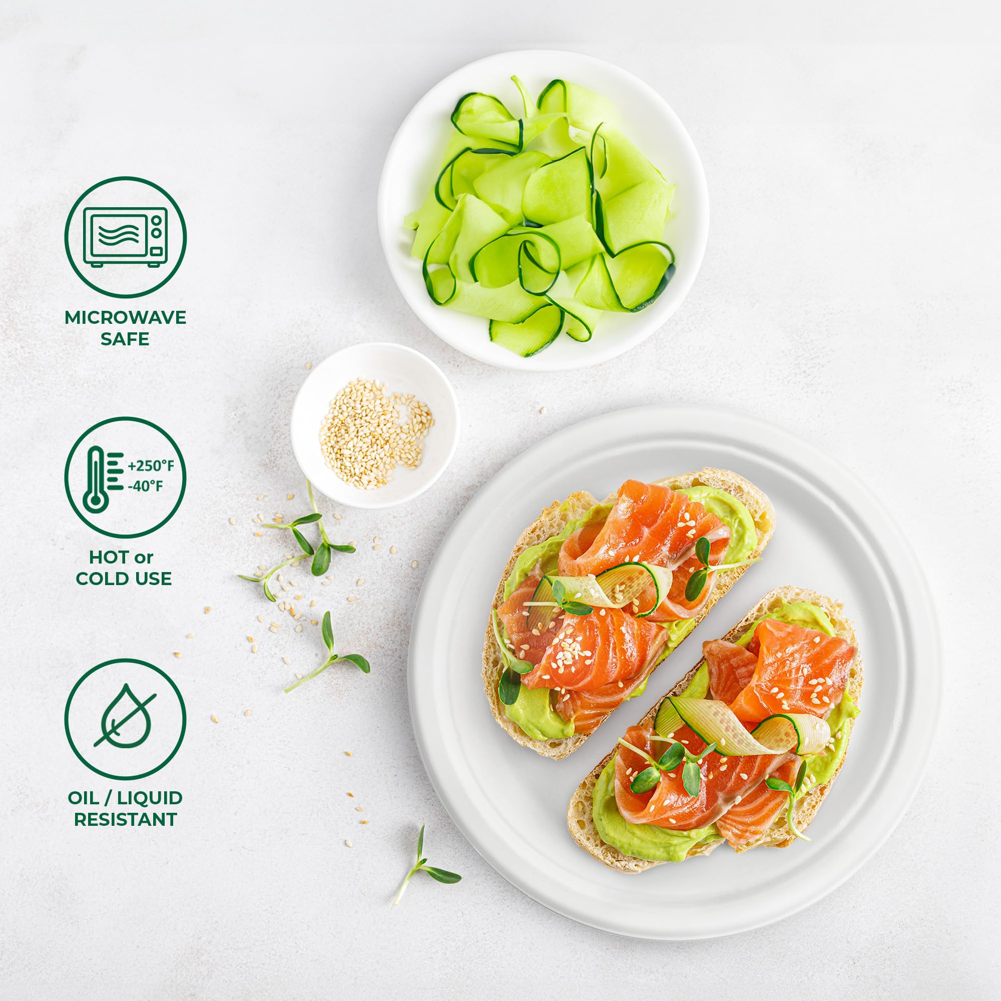 Freshware Platos de papel, plato desechable de 10 pulgadas, platos biodegradables de caña de azúcar, vajilla resistente para alimentos calientes, apto para microondas y congelador, vajilla apilable,