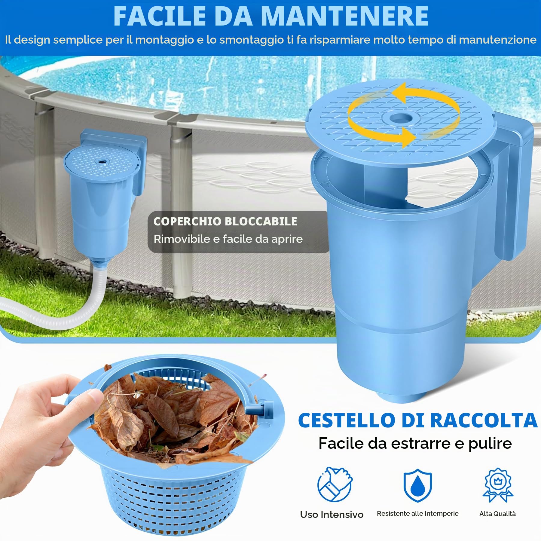 LuxBlue Skimmer Piscina Fuori Terra, Skimmer Esterno Piscina in ABS Altamente Resistente, Skimmers Fisso Piscinas con Ampio Cestello Rimovibile, Skimmers di Superficie per Piscines Fuori Terra