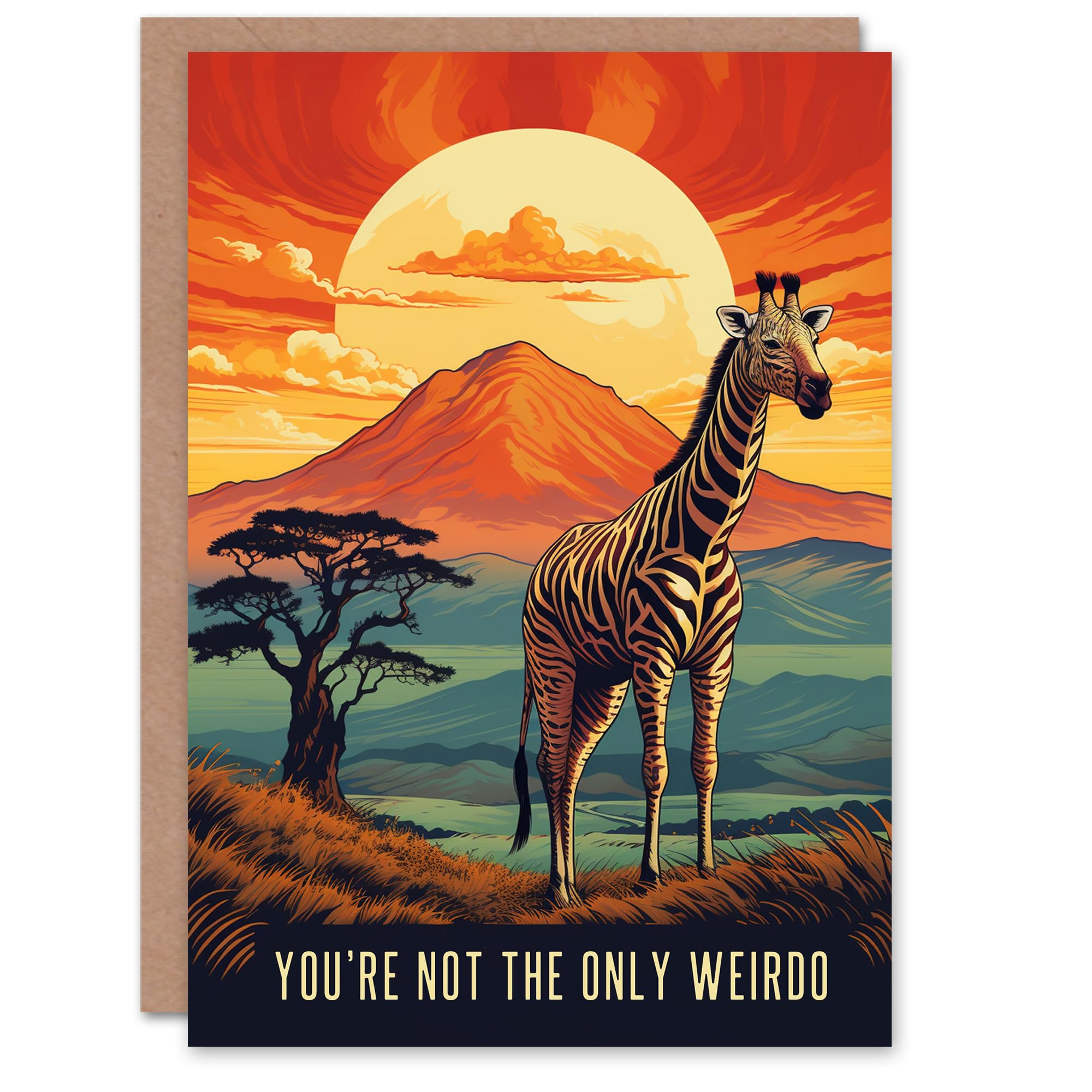 Artery8 Birthday Greeting Card Zebra Giraffe Not The Only Weirdo Savanna Sunset For Him Her