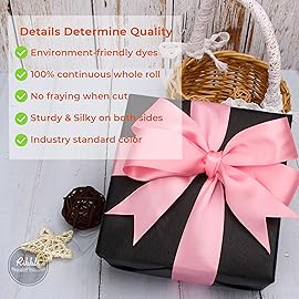 Ribbli Pink Double Faced Satin Ribbon,1-1/2 x Continuous 25 Yards,Use for Bows Bouquet,Gift Wrapping,Baby Shower,Floral Arrangement