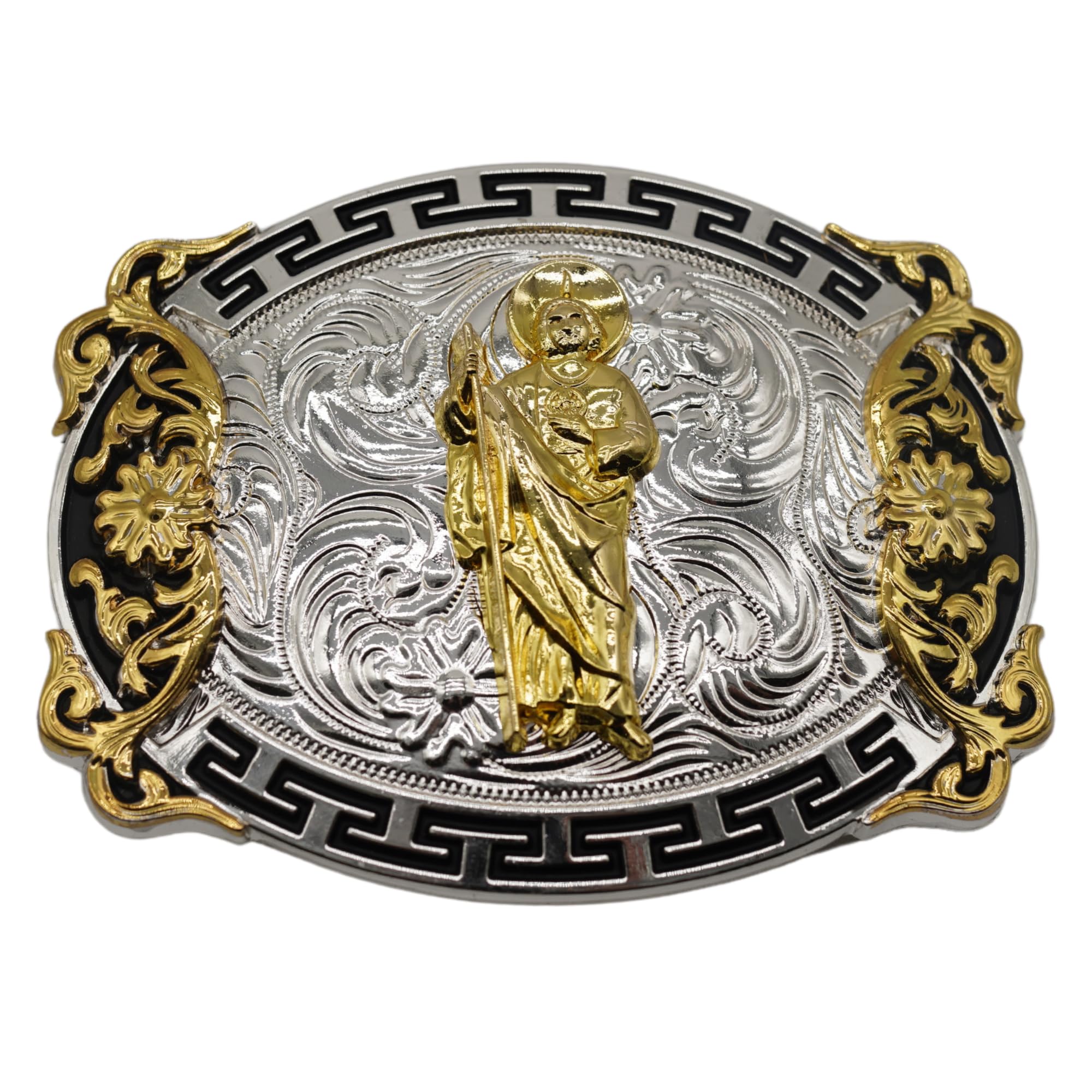 WMG Western St Jude Belt Buckle Gold Silver Saint Jude San Judas Cowboy Buckle Hebilla Vaquero Rodeo