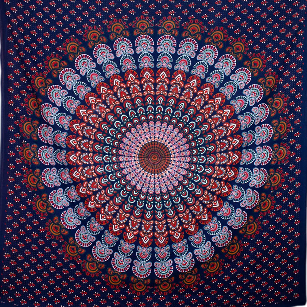 Tapiz Pared - Abanico Azul- pareo, toalla playa, mandala grande, manta picnic, decoración hogar 220X200