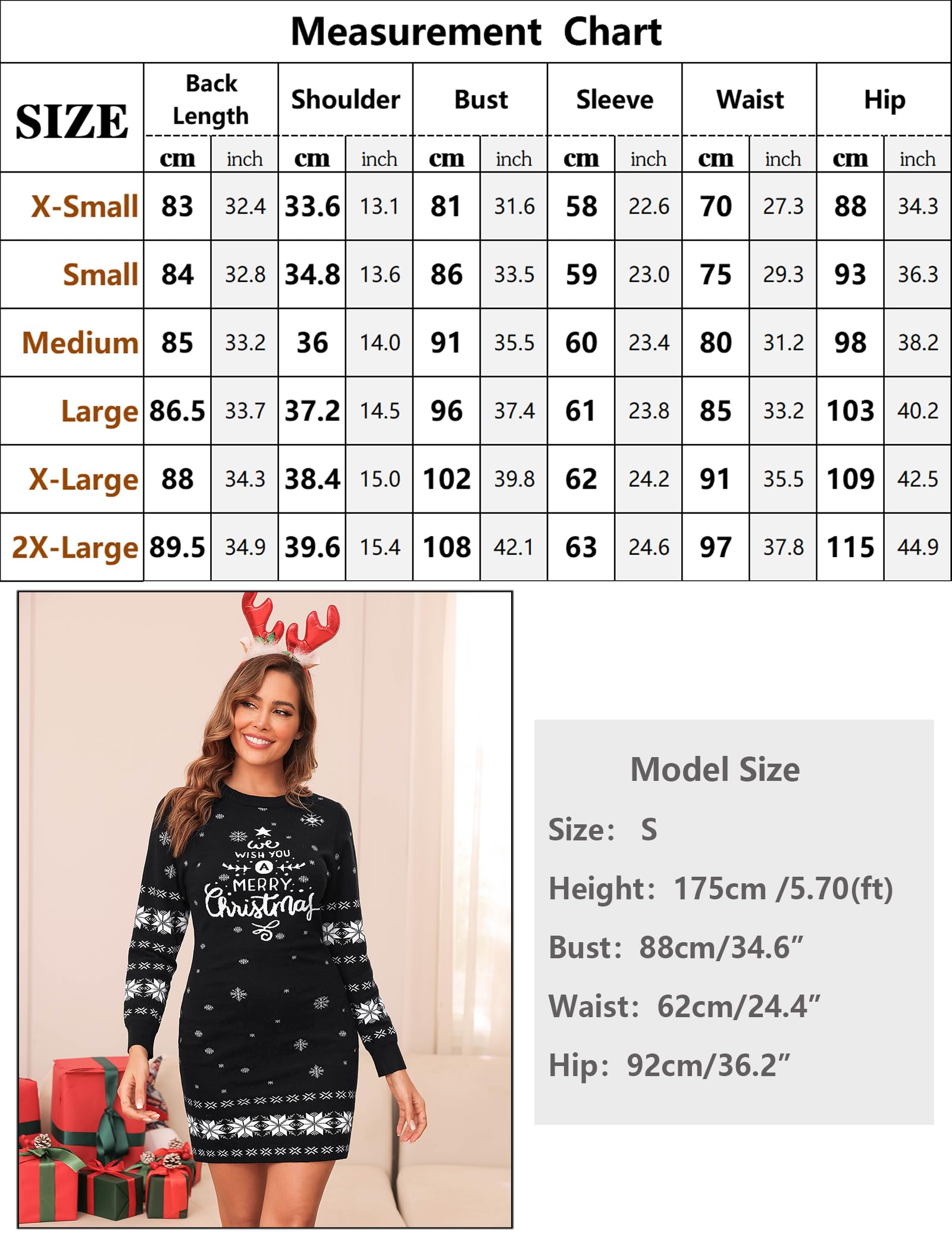 Gyabnw Vestido Suéter Manga Larga para Mujer Ropa Navideña Vestido Cálido Invierno