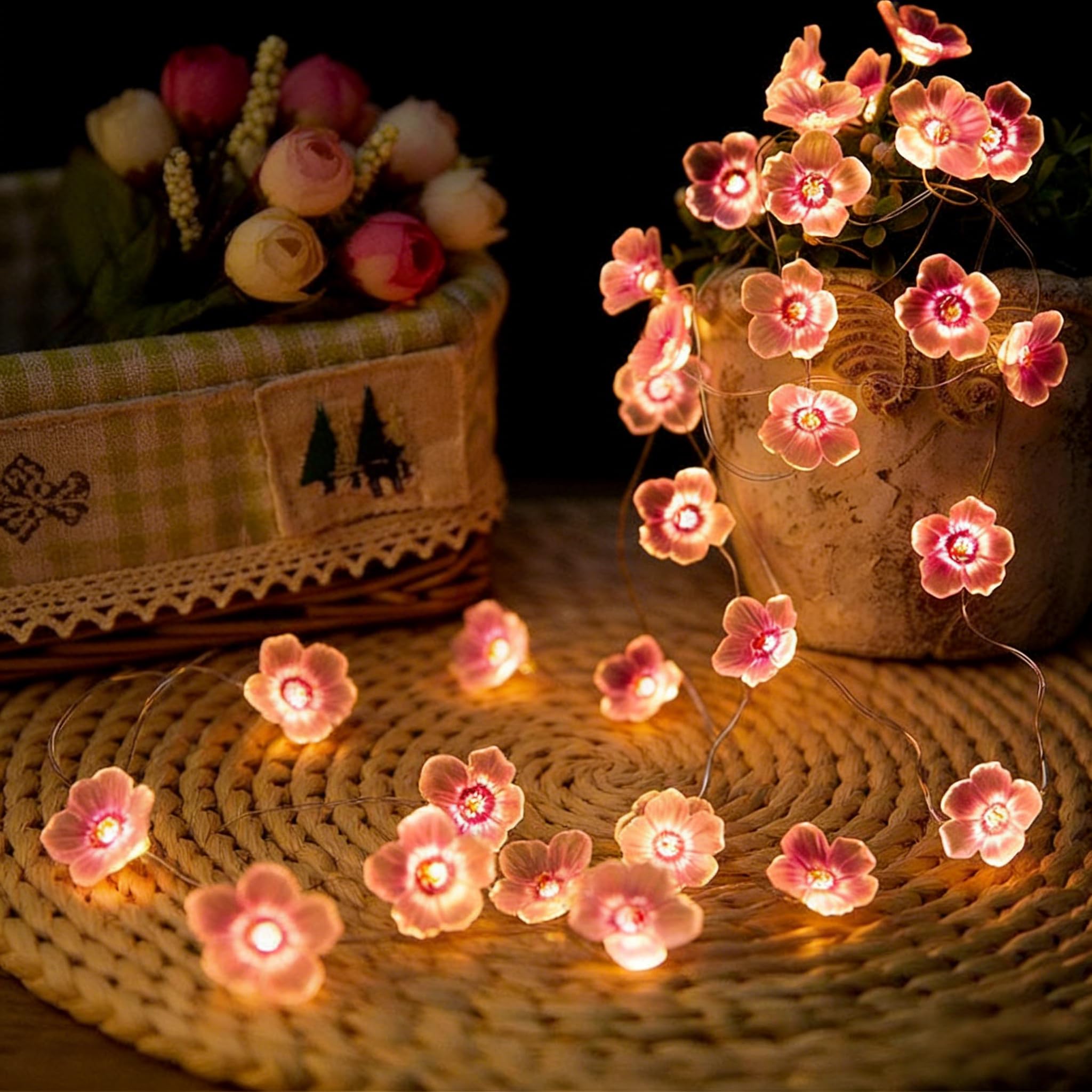 Jodsen Kirschblüten Lichterkette Deko 2M mit 20 LED Batteriebetrieben Blumen Lichterkette für Schlafzimmer Dekoration Innen Frühlings Hochzeits Garten Weihnachtsdekoration Geschenk für Mädchenzimmer
