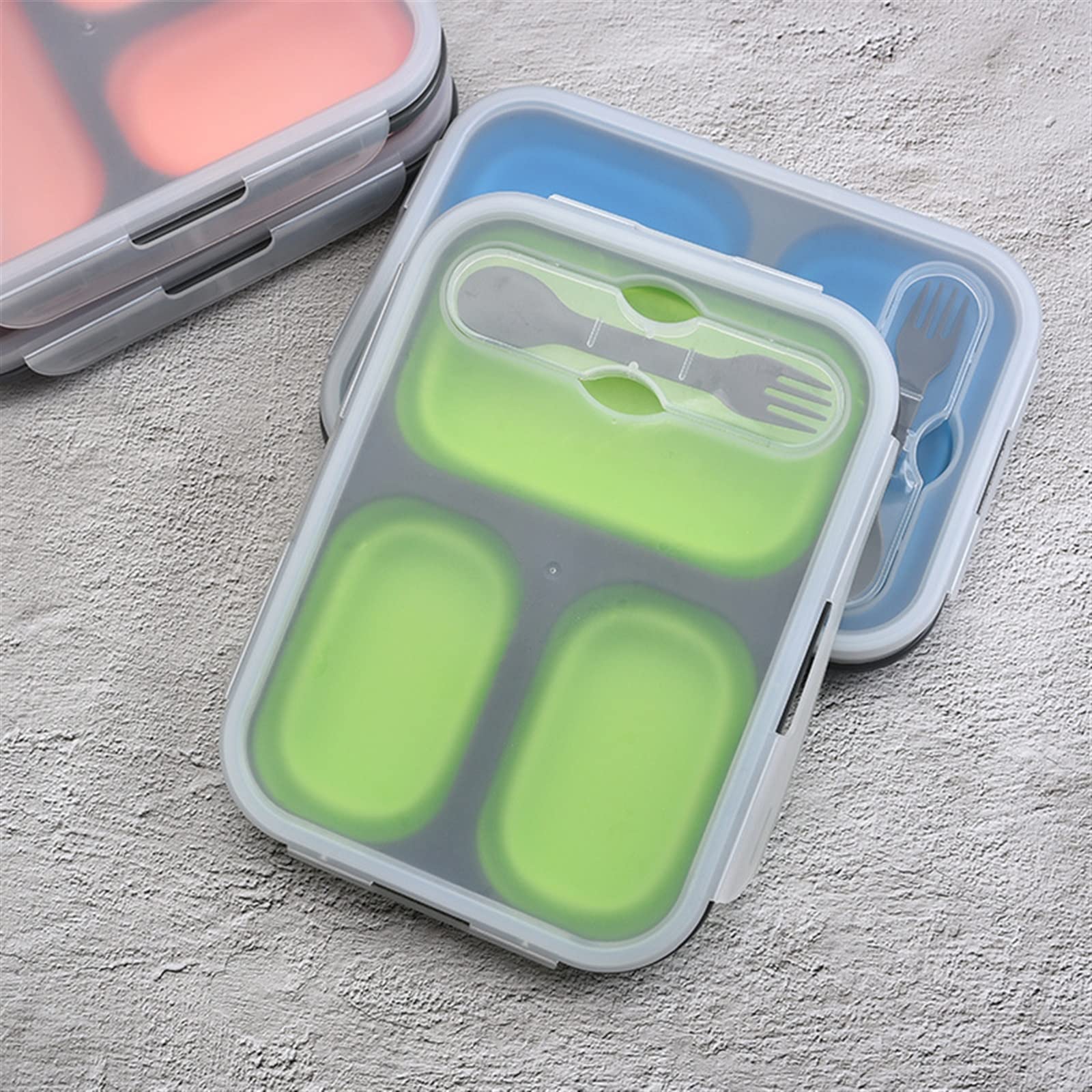 Boîte à Lunch Bento avec cuillères et fourchettes Multifonctions, Comprenant Un Couvercle Chauffant en PP, Une boîte de Cuisine rectangulaire Pliable et Un récipient de Conservation.