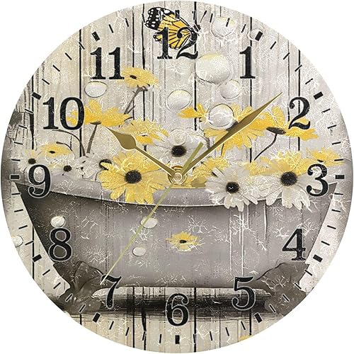 Miniatura 67 de JUNZAN Divertido Adorable Gatito en Bañera Relajándose Relojes Redondos de Baño Relojes para la Pared 10 Pulgadas Reloj de Pared Pequeño Casa de