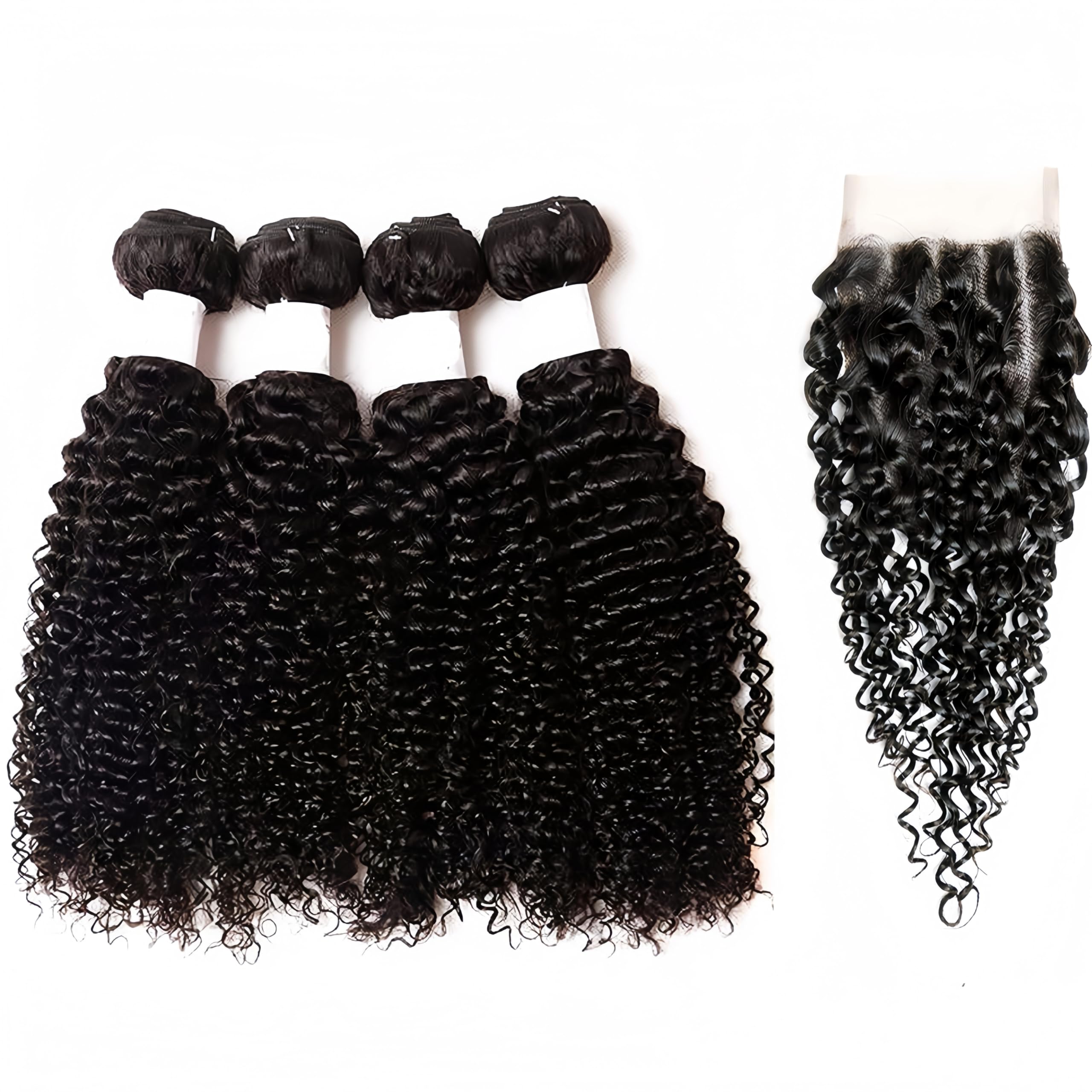 Brazilian Kinky Curly Human Hair Extensions 4 Bundles with 4x4 Closure Amazon.com : Mongolian Kinkys Curly Hair with 4x4 Lace  main image 2