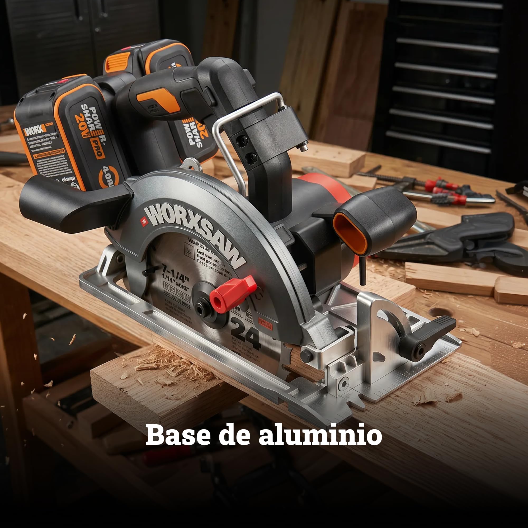 WORX WX533 Sierra Circular Brushless 40V 190mm, 70mm, 2x4Ah | Corte 90° 70mm / 45° 49mm, bisel 56°, freno eléctrico, luz LED, gancho vigueta, disco TCT 24T, bolsa incluida