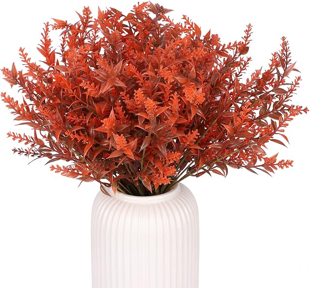 Leixi 8 Bundles Artificial Fall Flowers No Fade Faux Autumn Plants, Fake Indoor Outdoor Greenery for Thanksgiving Christmas Wedding Party Home Garden Décor (Orange)