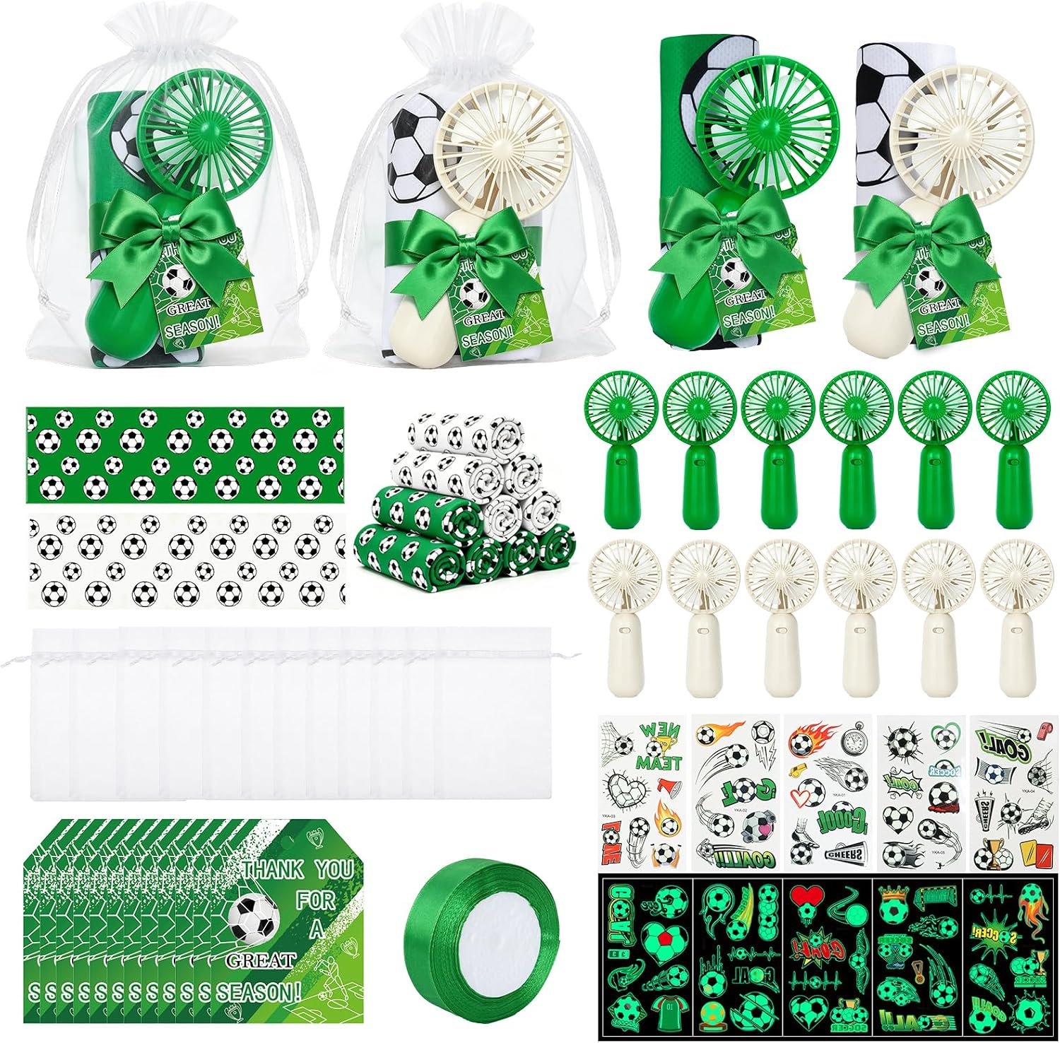 12 Set Soccer Mini Handheld Fans Cooling Set for Sport Partys