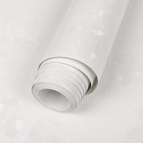TANONE White Peel and Stick Wallpaper 17.7" X 394" White Embossed Floral Contact Paper Self Adhesive Removable Textured Wallpaper Vinyl Thicken Wall Paper for Wall Furniture Cabinet Drawer Dresser
