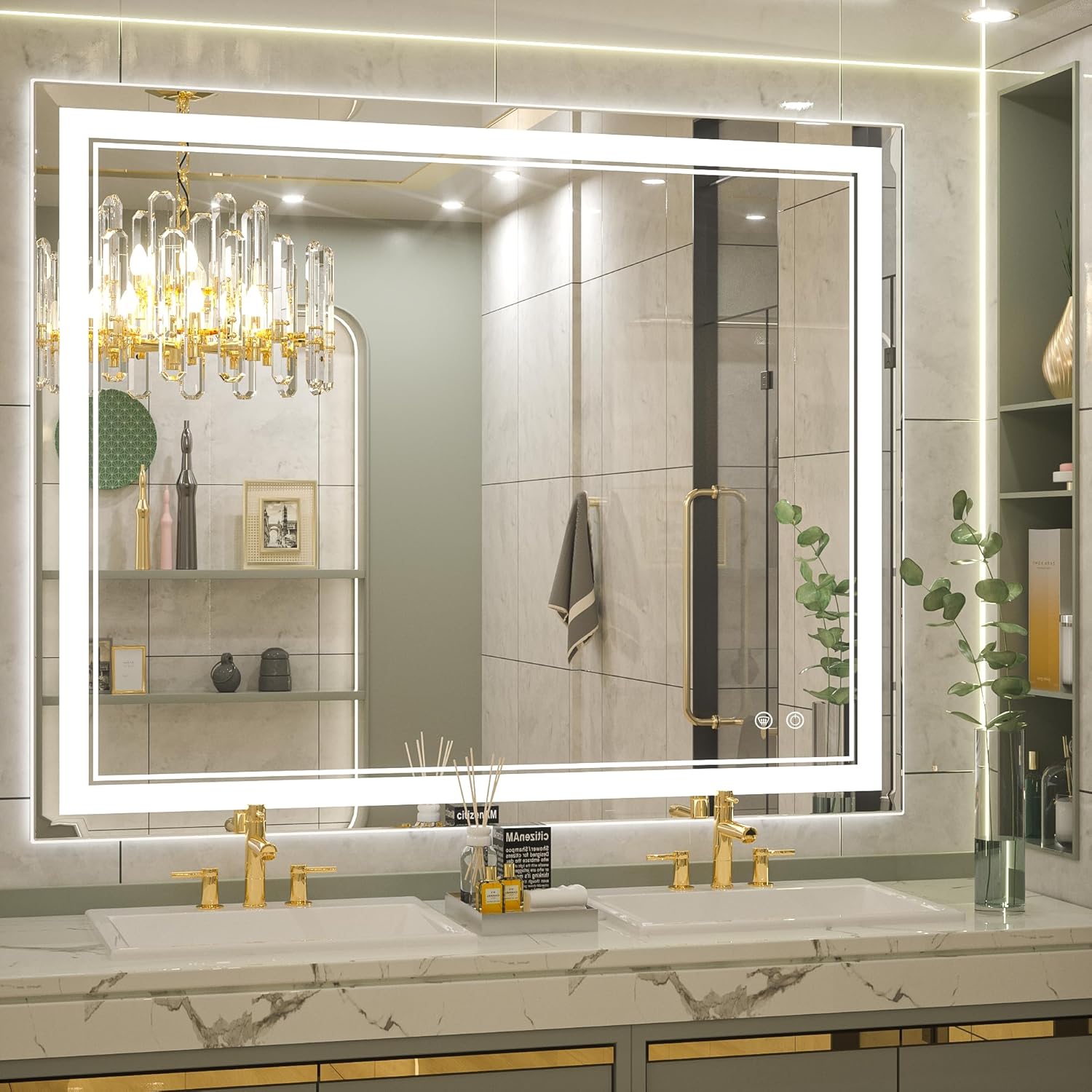 Keonjinn 40 x 32 Inch LED Bathroom Mirror with Lights, Wall Mounted Defogging Dimmable Frameless Lighted Bathroom Vanity Mirror with Front Lights, 6000K,IP54(Horizontal/Vertical) 40"L x 32"W