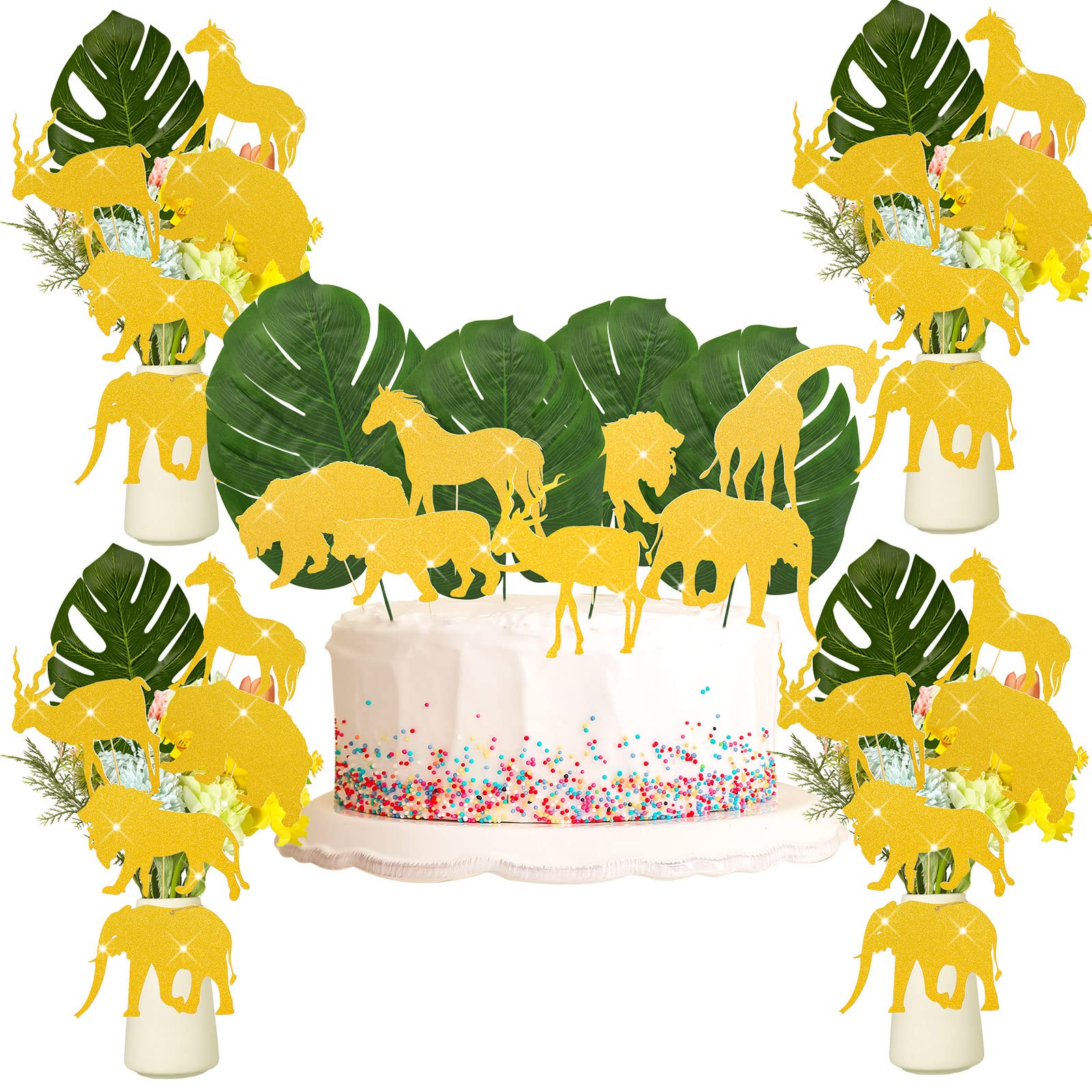 Buy 40 Packs Glitter Gold Jungle Safari Animal Centerpiece Sticks