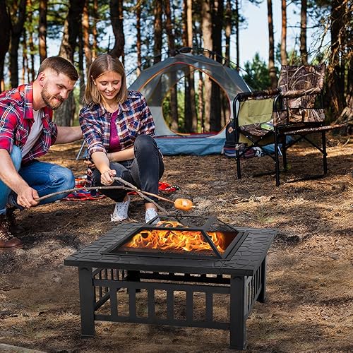 Miniatura 2 de FDW Hoguera multifuncional para exteriores, mesa de 32 pulgadas, estufa de metal para patio trasero con cubierta impermeable para patio, jardín,
