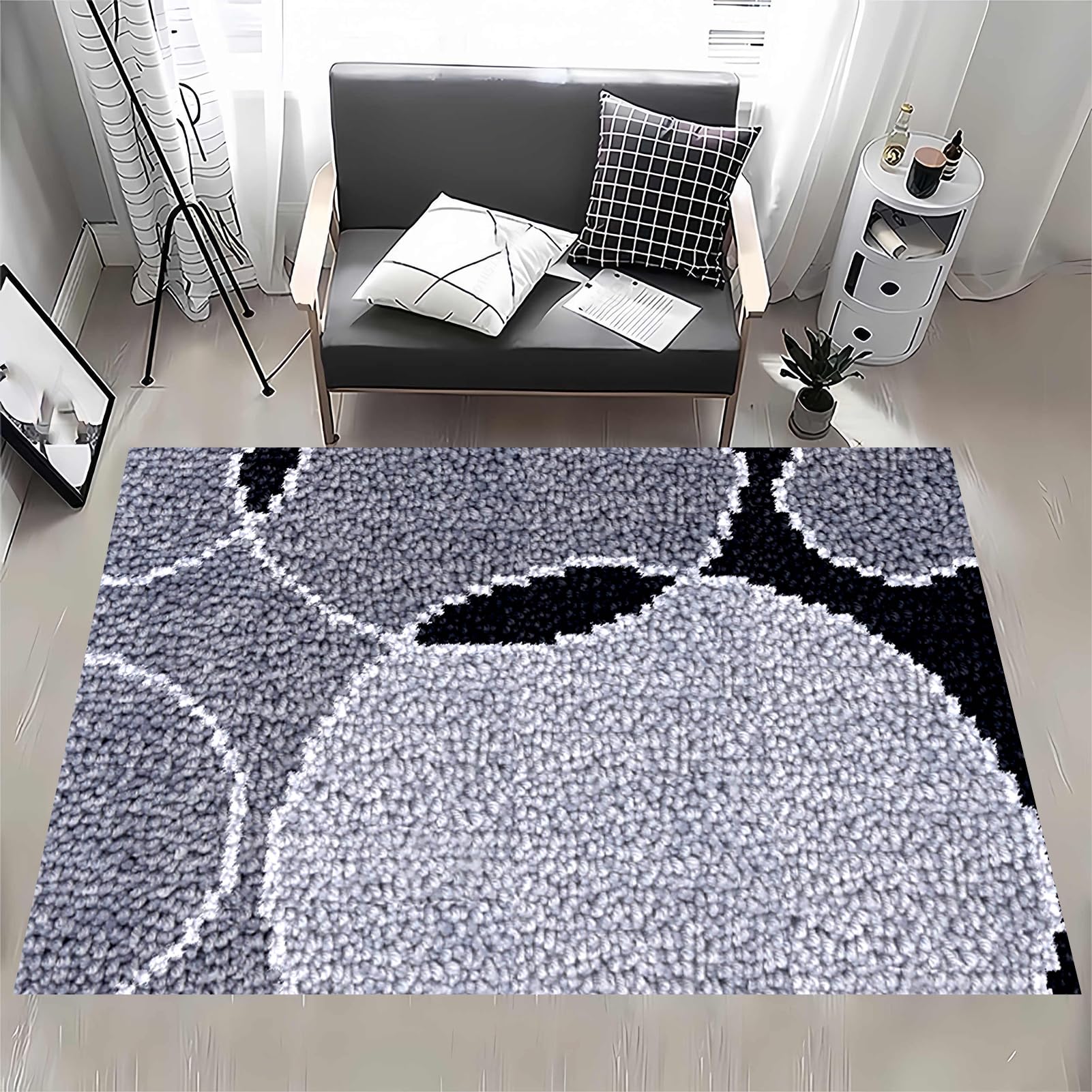 MXOUAJ 69 x 102 cm Latch Hook Rug Kits for Adults, Rug Making Kits for Adults, Printed Canvas Tapestry Kits Embroidery Kits, DIY Crochet Yarn Floor Cushion Crochet Large Hook for Home Decoration