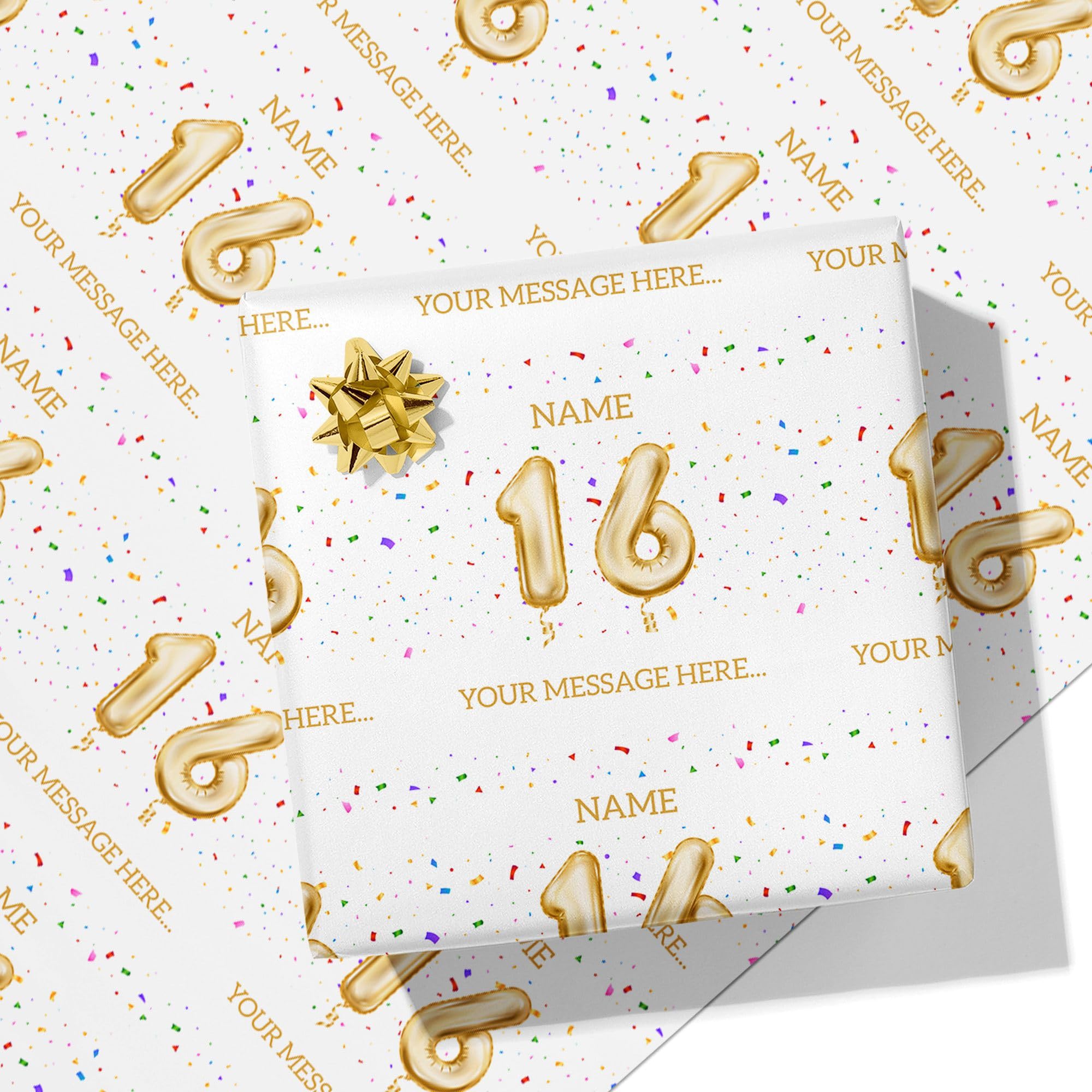 Printster 16th Milestone Birthday Balloons Personalised Text Wrapping Paper - Add Any Name and Message-16-2m Roll - 594mm x 2000mm