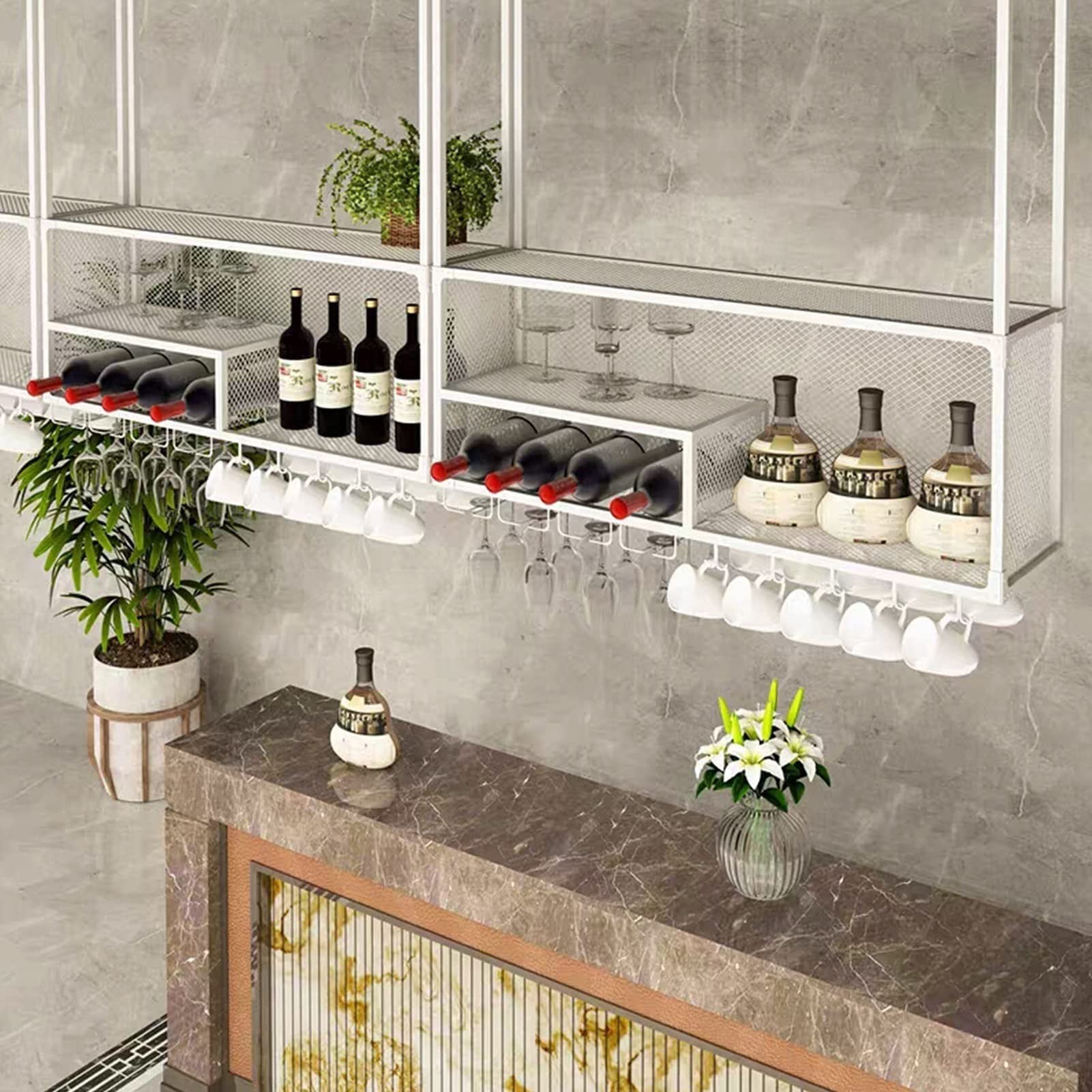 Aggancio da Bar, Portaoggetti Sospeso in Ferro Battuto, Griglia A Soffitto A Tre Livelli, Adatto A Casa, Bar, Bar (Color : White, Size : 120X30X45CM)