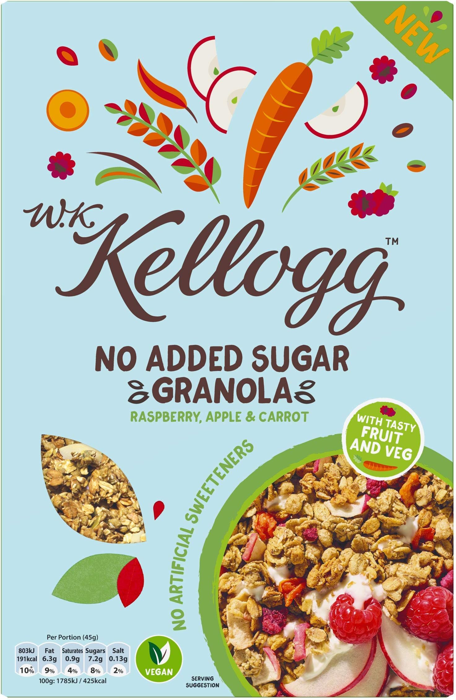 W.K. Kellogg No Added Sugar Carrot Raspberry and Apple Granola, 500g
