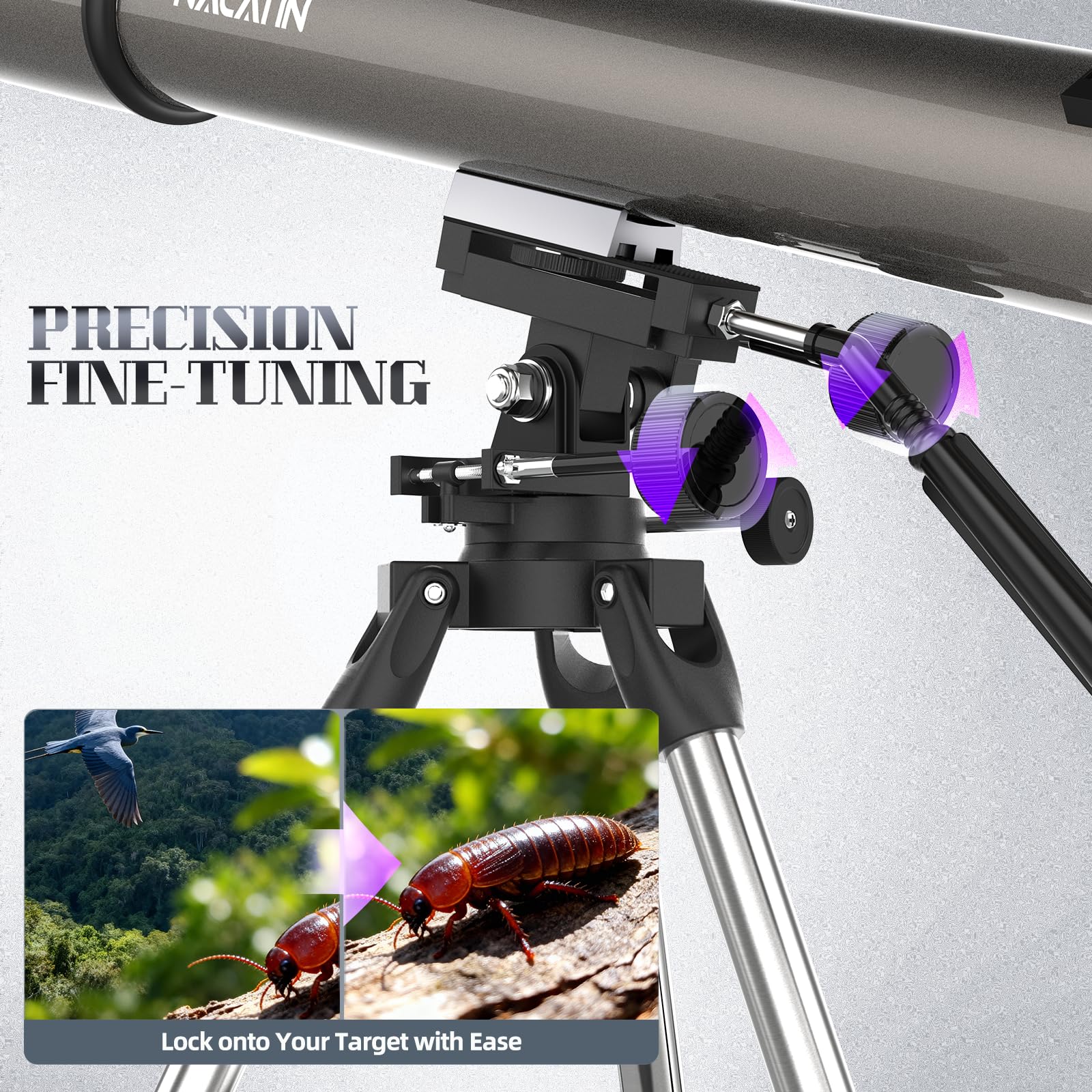 Télescope Astronomique NACATIN pour Adultes et Enfants, 102mm d'Ouverture et 900mm de Distance Focale avec Contrôles Slow-Motion, 4 Oculaires et Trépied INOX