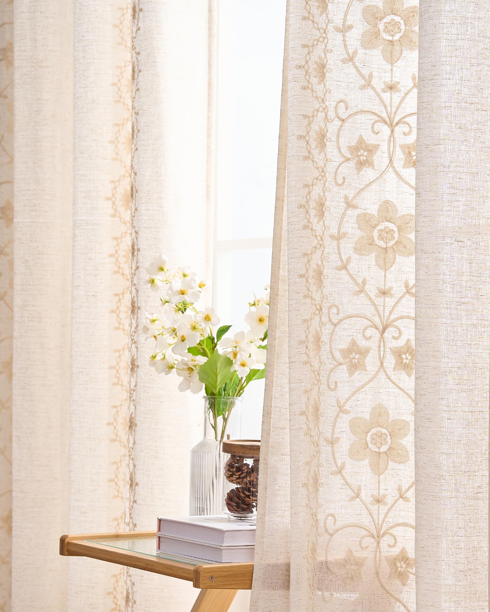Chorowl Ivory Embroidered Linen Curtains