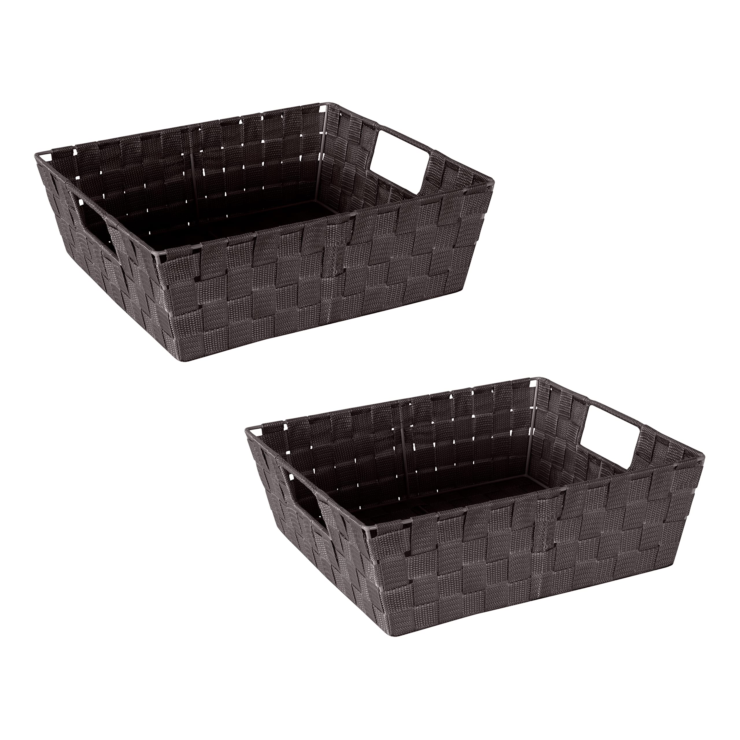 Simplify Large Shelf Woven Strap Tote | Decorative Storage Basket | Built in Handles | Organization | Closet | Bedroom | Bathroom | Nursery | Accessories | Toys | Gifts | 2 Pack | Chocolate