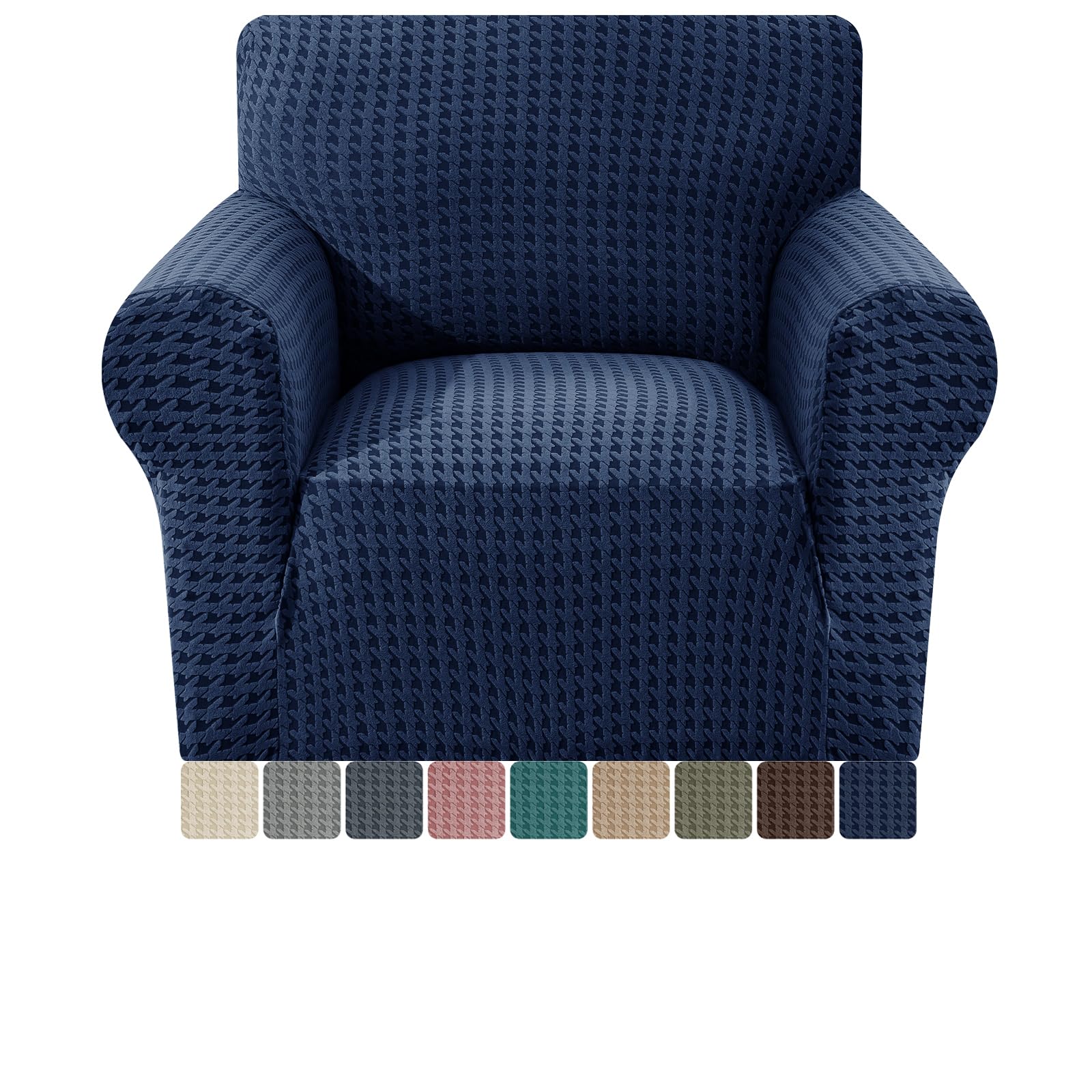 MAXIJIN Stretch Sofa Chair Slipcovers with Arms (31"-46 Chair Cover Armchair with Non-Slip Foam & Elastic Bottom, 1 Seater Dog Cat Pet Friendly Furniture Protector (Navy Blue, 1 Seater)