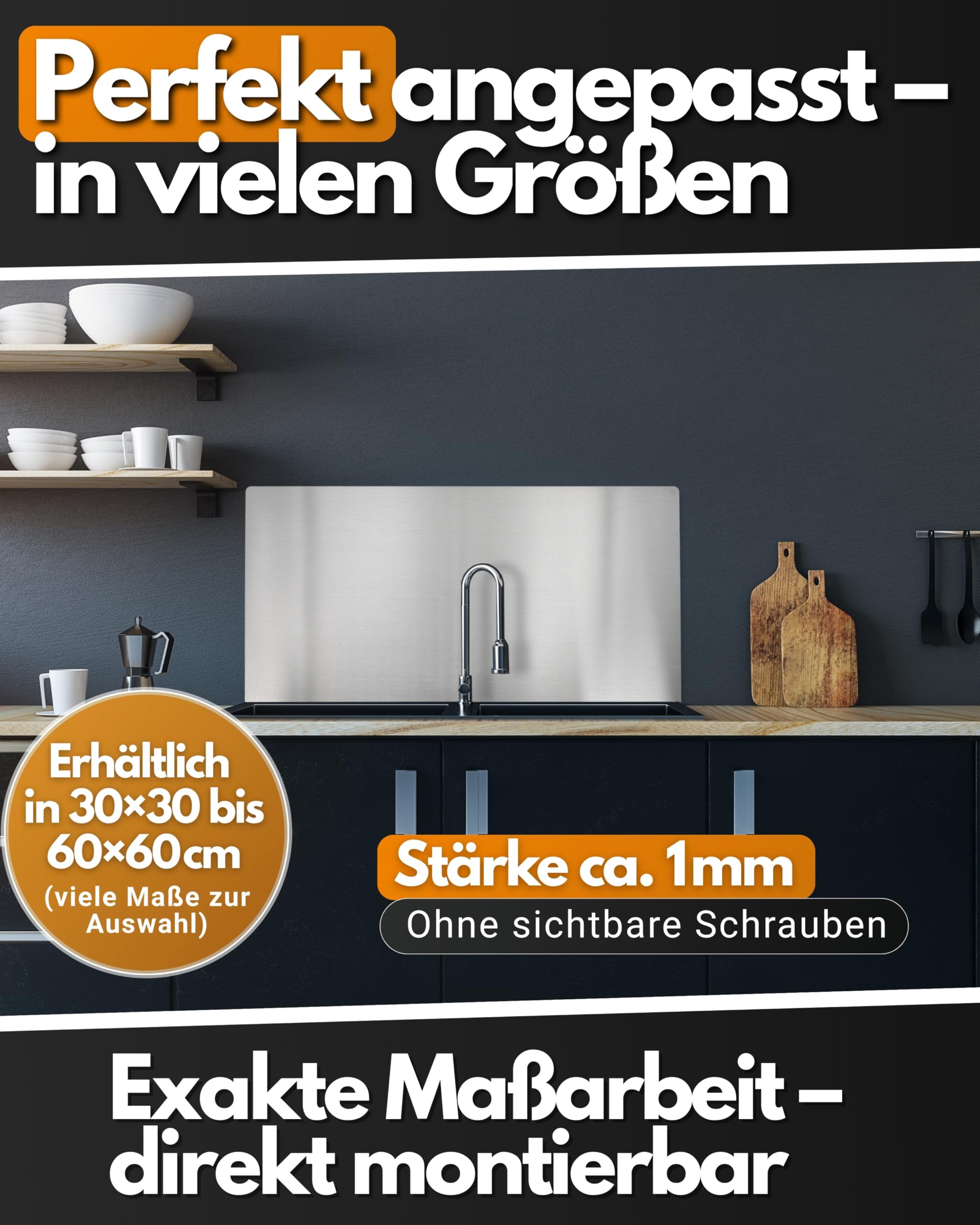 Feuerfest 123 Wandverkleidung I 450x600mm I Hochwertige Küchenrückwand aus 100% rostfreiem Edelstahl I Stilvoller Küchen-Rückwandschutz I Robuster Küchenwand-Spritzschutz aus präziser Handarbeit