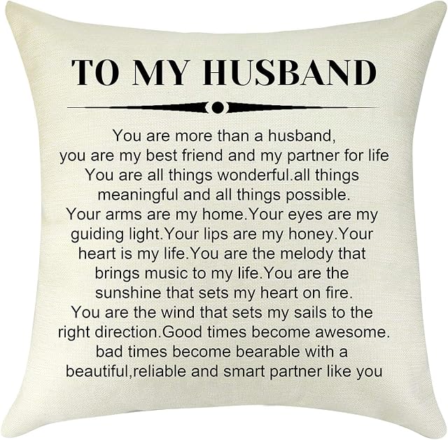 Mikela To My Husband Gift Decorative Cushion Cover Birthday Valentines Anniversary Wedding Gift for Husband Groom Fiance from Wife Linen Throw Pillow Cover Pillow Case for Sofa Car 18"x 18"