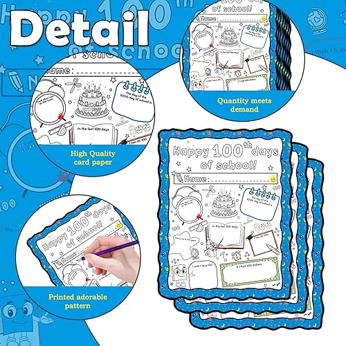 Miniatura 3 de ANYMONYPF 40 pósteres coloridos de feliz día 100 de escuela póster de actividades de feliz día 100 para niños póster de bricolaje para jardín de