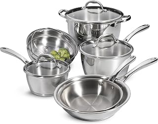 Tramontina 80154/567DS Tri-Ply Base Stainless-Steel Cookware Set, Induction-Ready, 9-Piece