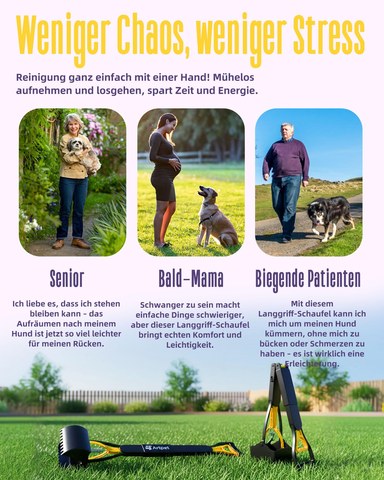 Hundekotsammler mit langem Griff – Faltbare Hundekotschaufel, Kein Bücken, Für Gras, Erde, Sand & Kies, Einfach zu Reinigen