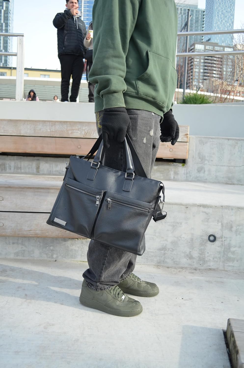 Premium Luxury Leather Office Messenger Bag Includes an adjustable shoulder strap, multiple zipper pockets, and a laptop compartment. - Image 3