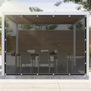 Clear Tarps Heavy Duty UV Protection, 15Mil Translucent Sun Shade PVC Vinyl Tarpaulin with Grommets, Ropes, Reinforced Edge, Waterproof, Tear-Resistant for Greenhouse, Patio, Garden, Porch, Pavilion