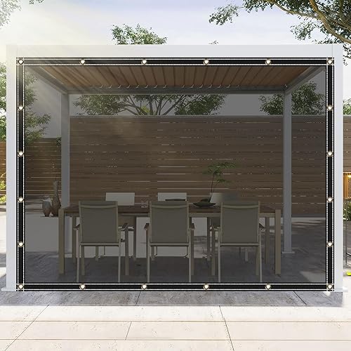 Lona transparente resistente con protección UV, translúcida de vinilo de PVC con ojales, cuerdas, borde reforzado, impermeable, resistente al