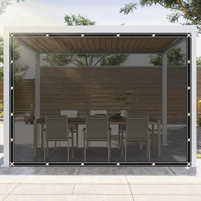Découpes claires pour les poids lourds UV Protection, 15Mil Ombre de soleil translucide PVC Bâche en vinyle avec grommets, ropes, bord renforcé, étanche, résistant aux déchirures pour serres, patio, jardin, porche, pavillon