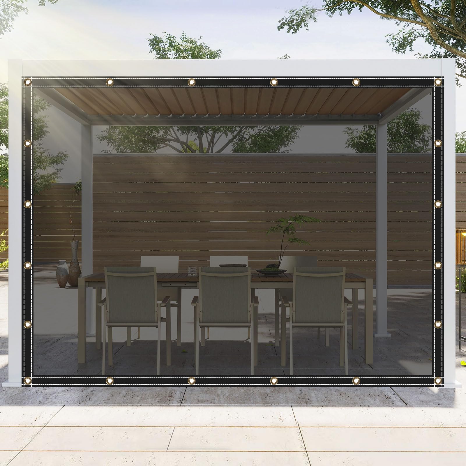 Clear Tarps Heavy Duty UV Protection, Translucent Sun Shade PVC Vinyl Tarpaulin with Grommets, Ropes, Reinforced Edge, Waterproof, Tear-Resistant for