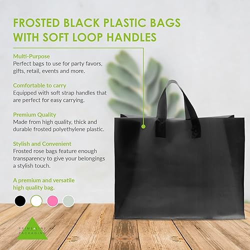 Miniatura 2 de Bolsas de plástico con asas 16 x 6 x 12 pulgadas paquete de 200 bolsas grandes de plástico esmerilado negro con parte inferior de cartón pequeñas