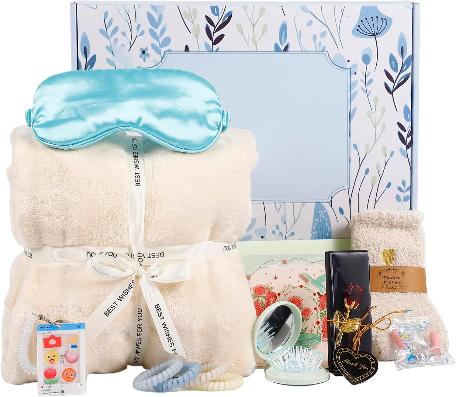 WSYEAR Gift Set for Women - Cozy Blanket, Eye Mask, Plush Socks, Rose Crystal, and More - Perfect for Birthdays, Mother’s Day, and Valentine’s Day