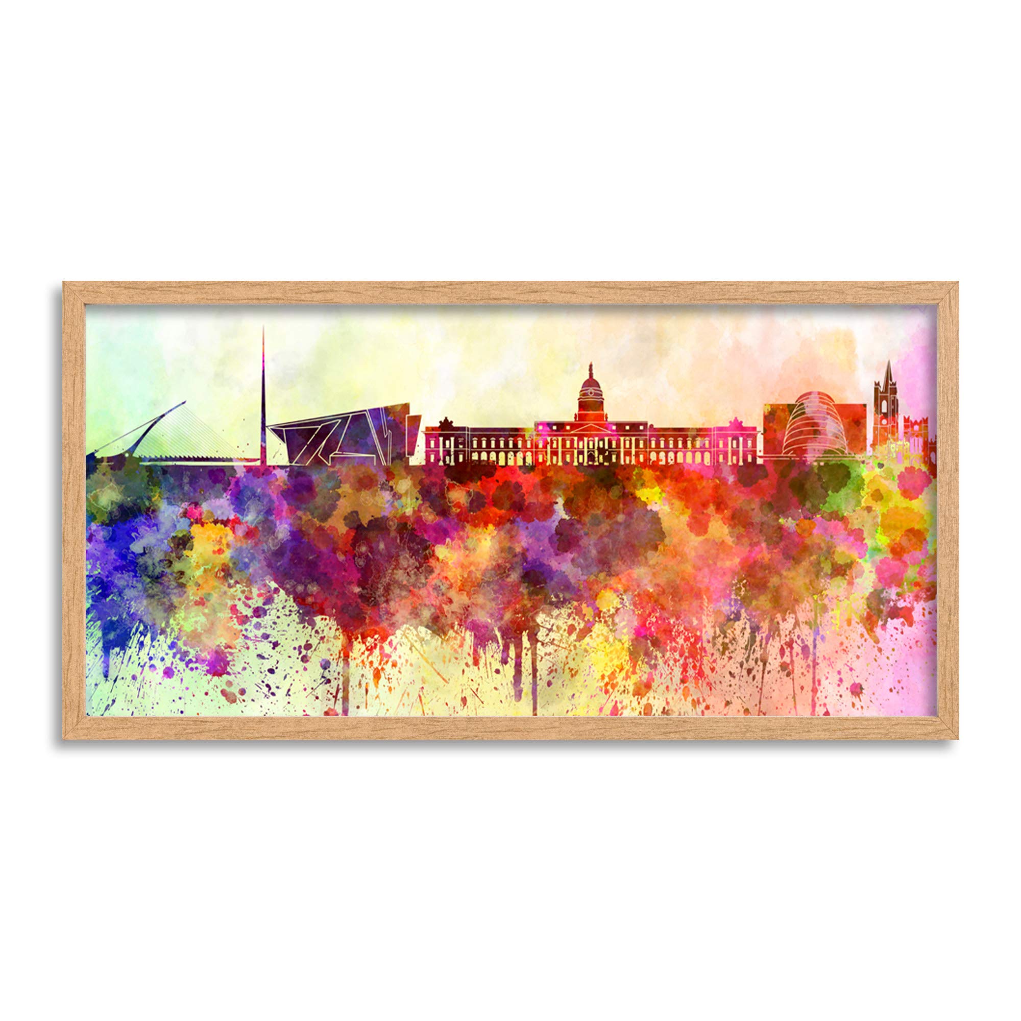 Wee Blue Coo Dublin Skyline Paint Splash Cityscape Long Panel Framed Wall Art Print