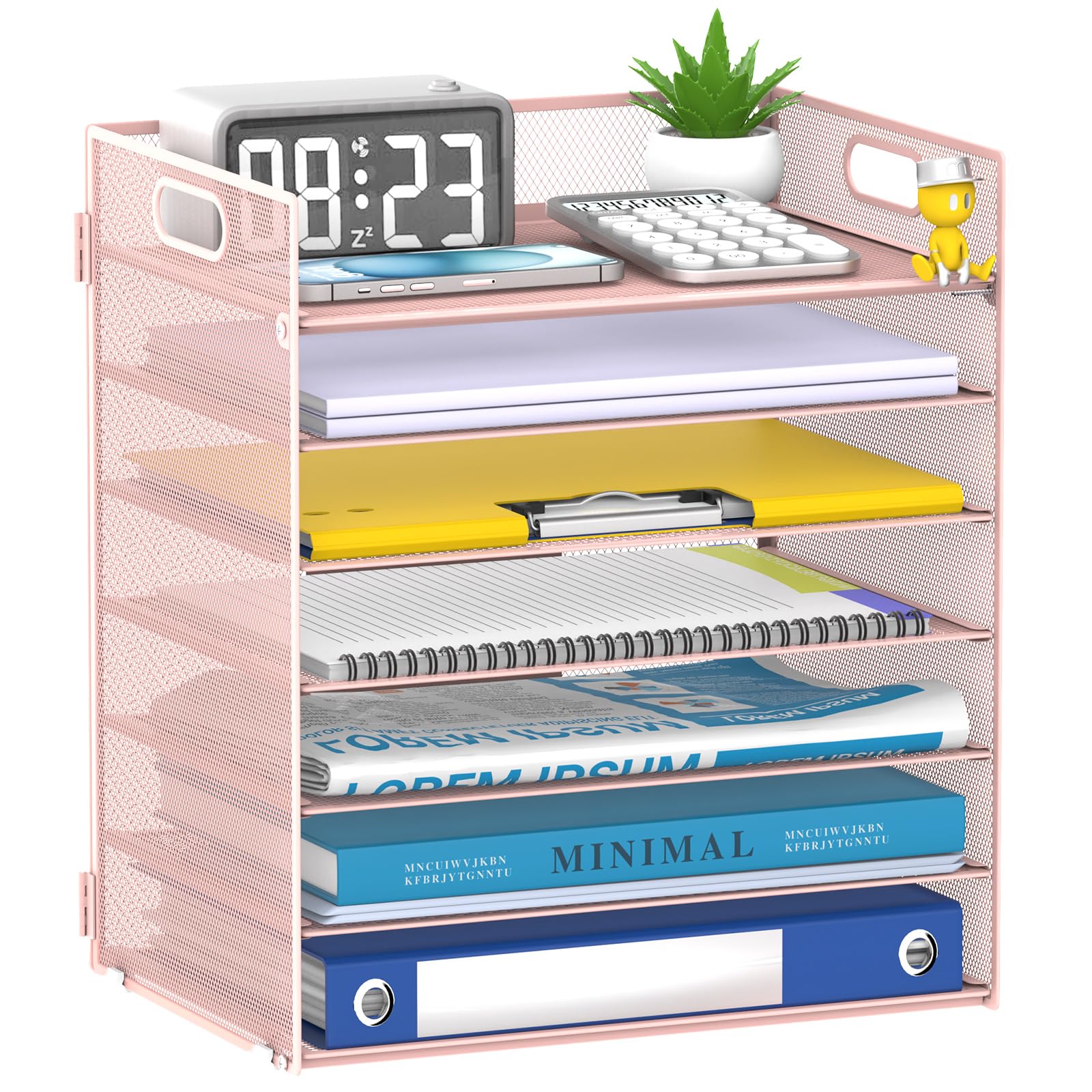 ReePlan 7 Tier Mesh Desk Organiser with Handles, Pink