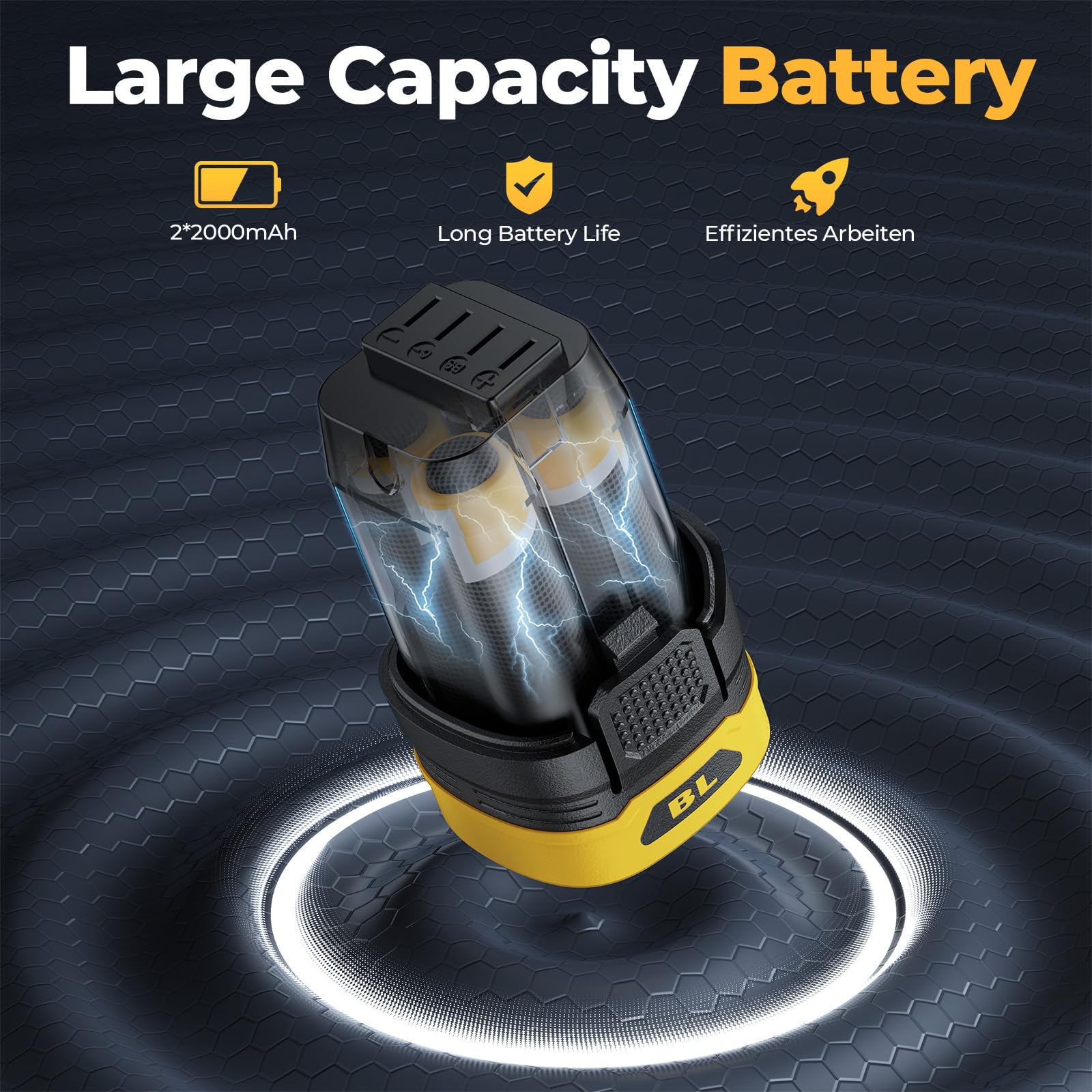 Taladro Percutor a Bateria, 65Nm Destornillador Eléctrico con Ajuste de Par 25+3 Modos, Taladro Atornillador Bateria con 2 Baterías 2000mAh, 2 Velocidad, 28 Accesorios, LED Luz Para Hogar, Bricolaje