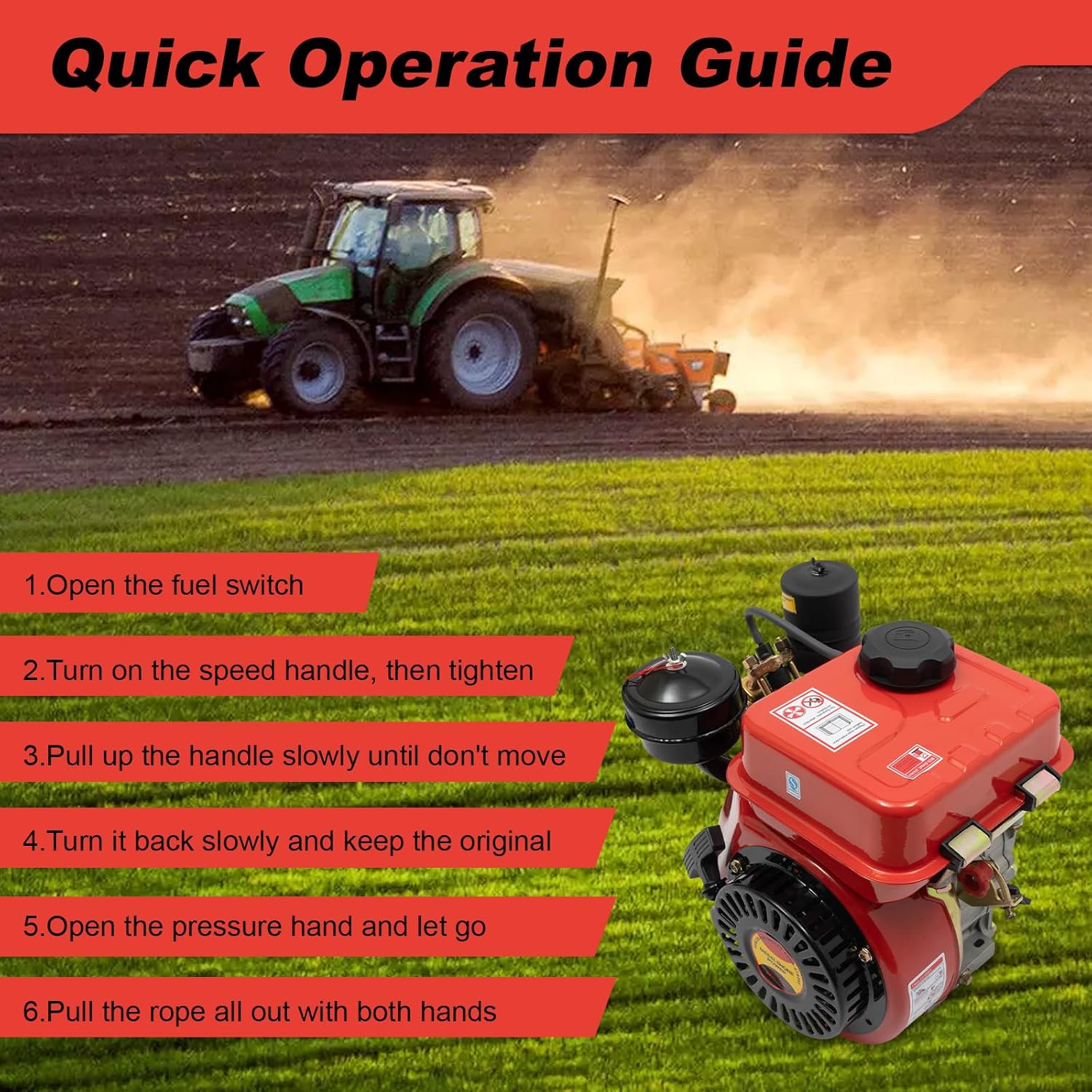 4 Stroke Diesel Engine, Diesel Motor Single Cylinder Manual Start Engine, 3 Hp Engine Air Cooling 3800Rpm for Garden, Farming for Forklifts, Bulldozers, Micro-Tiller, Irrigation Machine