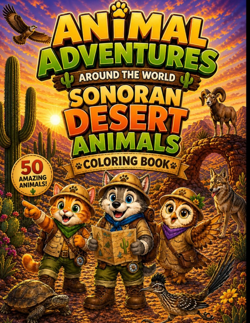 Animal Adventures Around the World Coloring Book Sonora Desert Animals: Fun Coloring Book Designed For Kids Ages 4-8