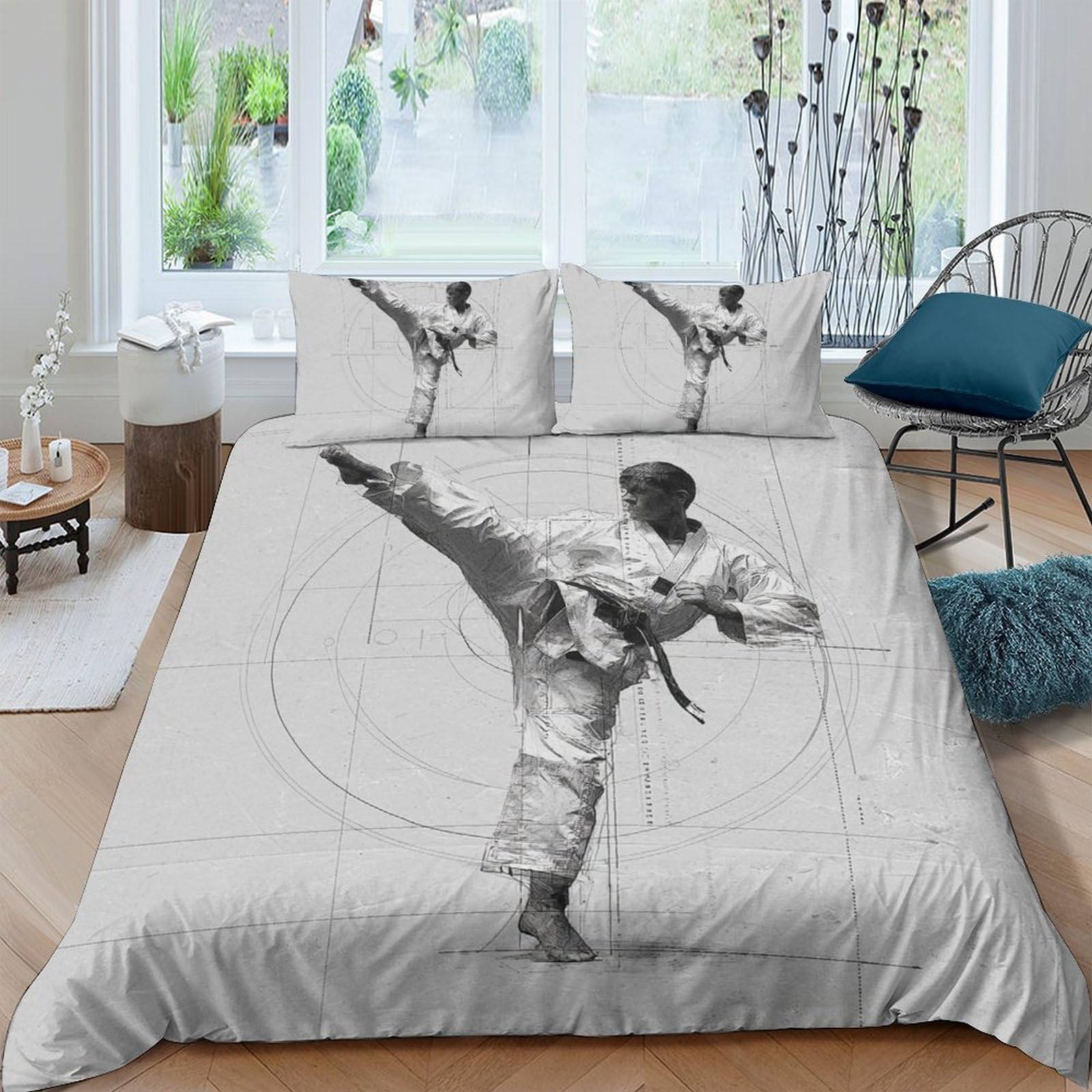 Ctjqhvkz Style-3 3D Printed Karate Kick Fitted Sheet Microfiber Soft Breathable Martial Arts Bed Cover For Bedroom Dorm Decor Single（135X200cm）