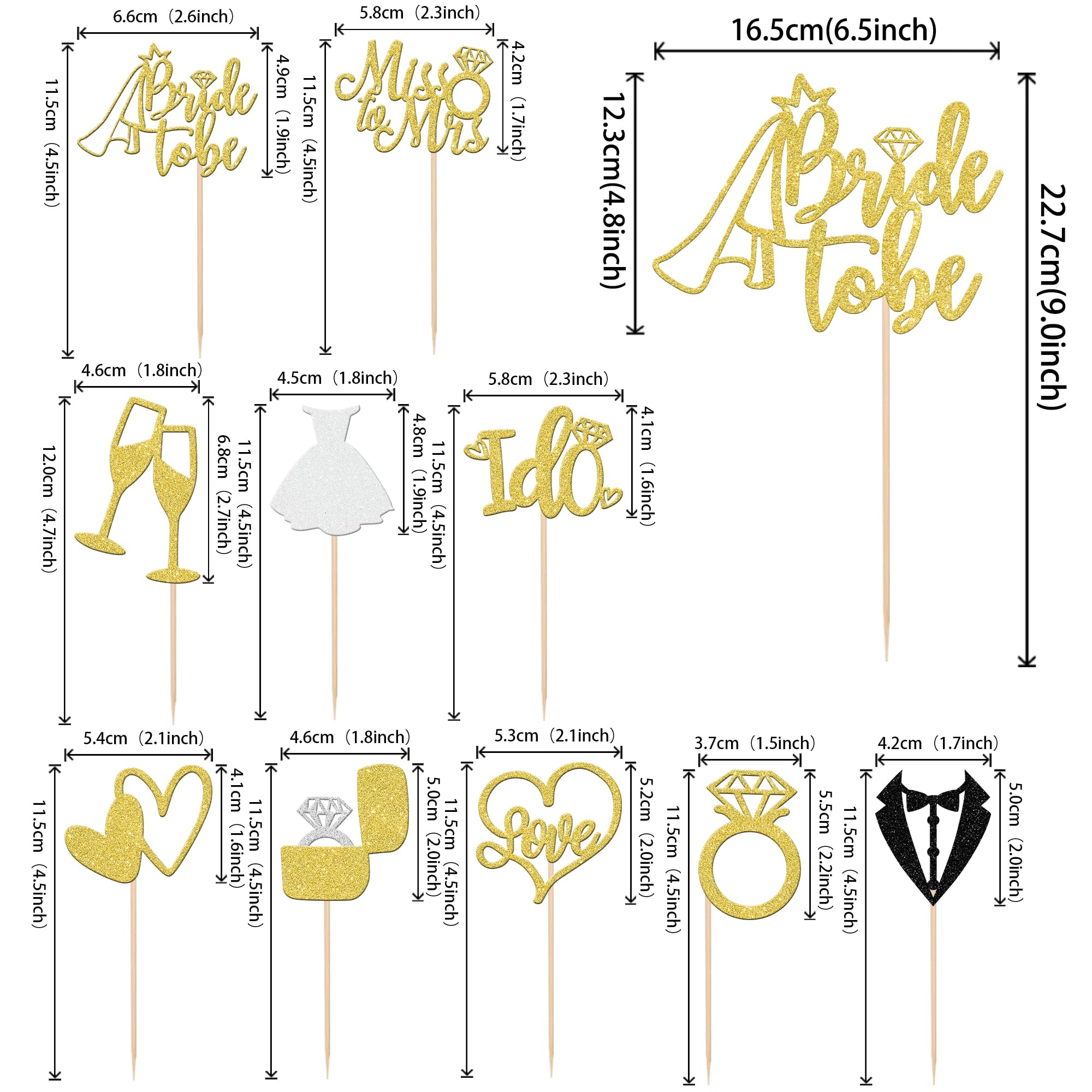 SYKYCTCY 21 Pack Bride to Be Cake Topper Glitter I Do Love Heart Ring Miss To Mrs Cupcake Picks Bridal Shower Cake Decorations for Wedding Engagement Bachelorette Party Supplies Gold - Image 2